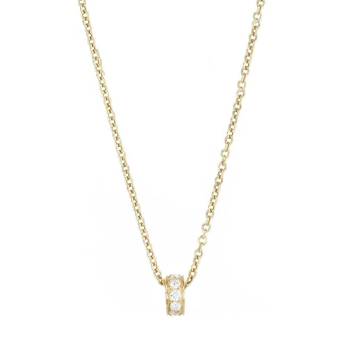 20K Gold and Single Row Pave Diamond Rondelle Necklace