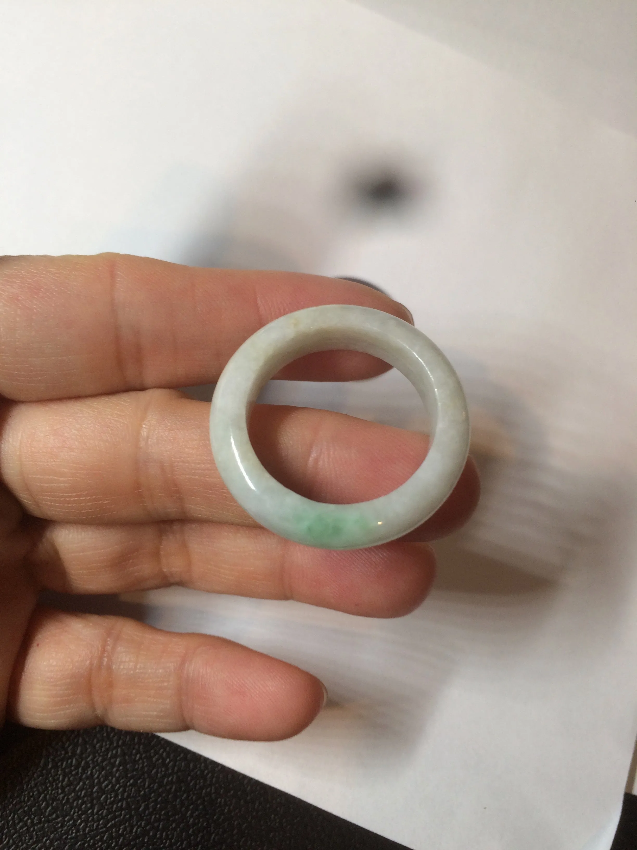 22.2mm size 13 100% natural type A sunny green/white jadeite jade band ring G105-13