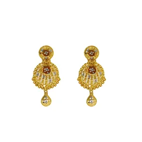 22K Gold Multi Tone Gold Meenakari Drop Earrings W/ Shield Design & Feather Accents