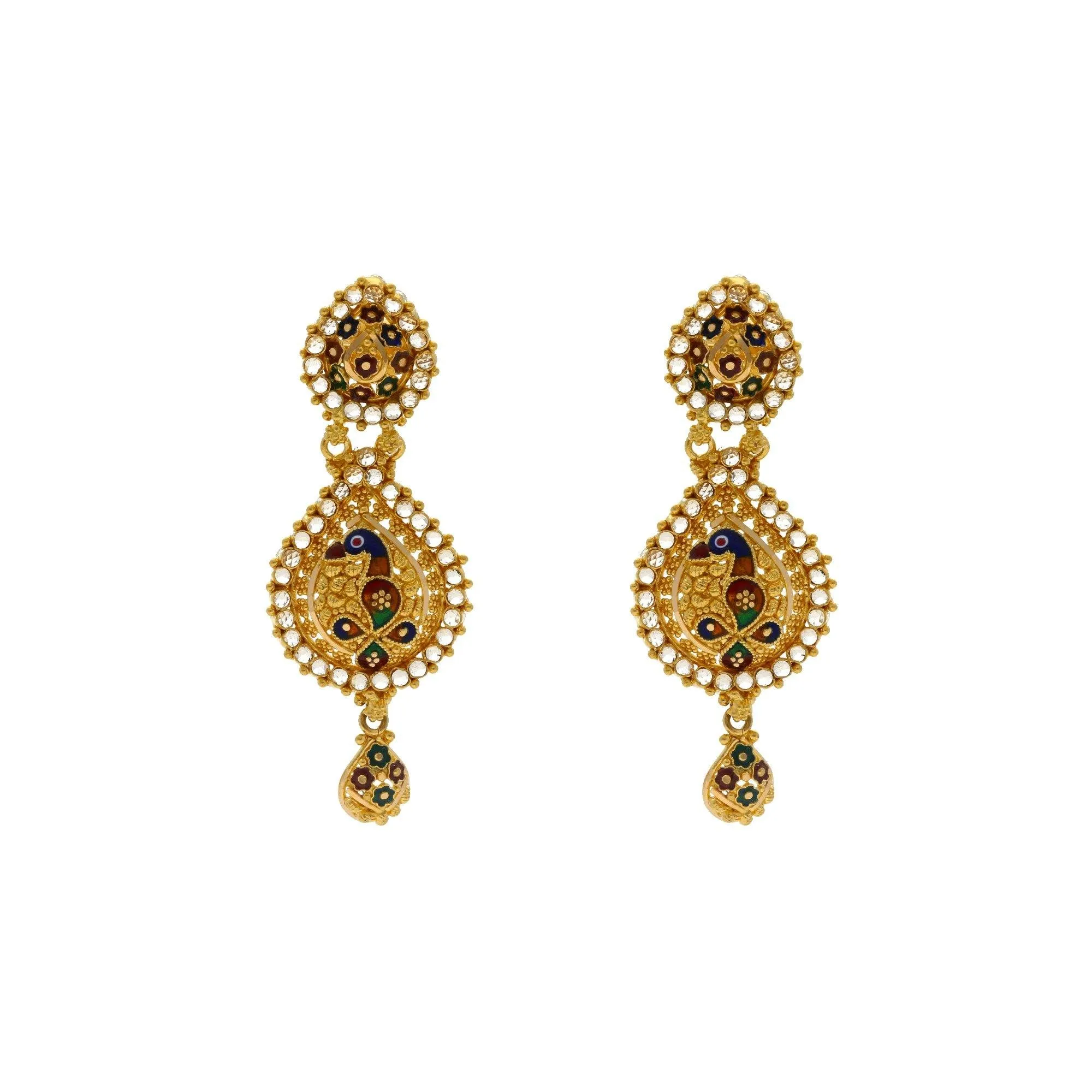 22K Patterned Yellow Gold CZ Necklace with Earrings Set