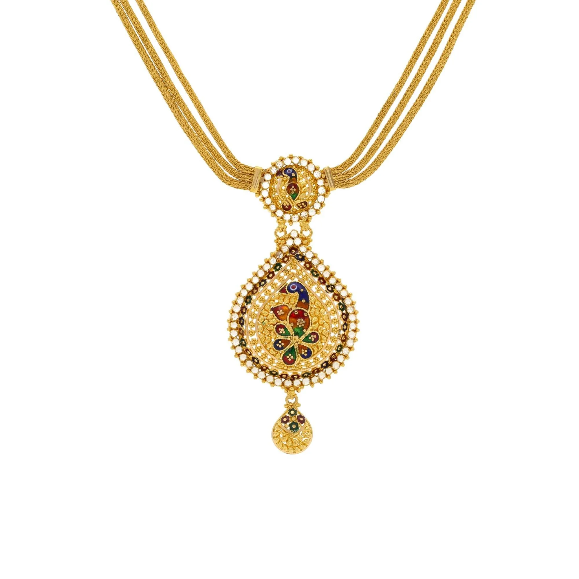 22K Patterned Yellow Gold CZ Necklace with Earrings Set