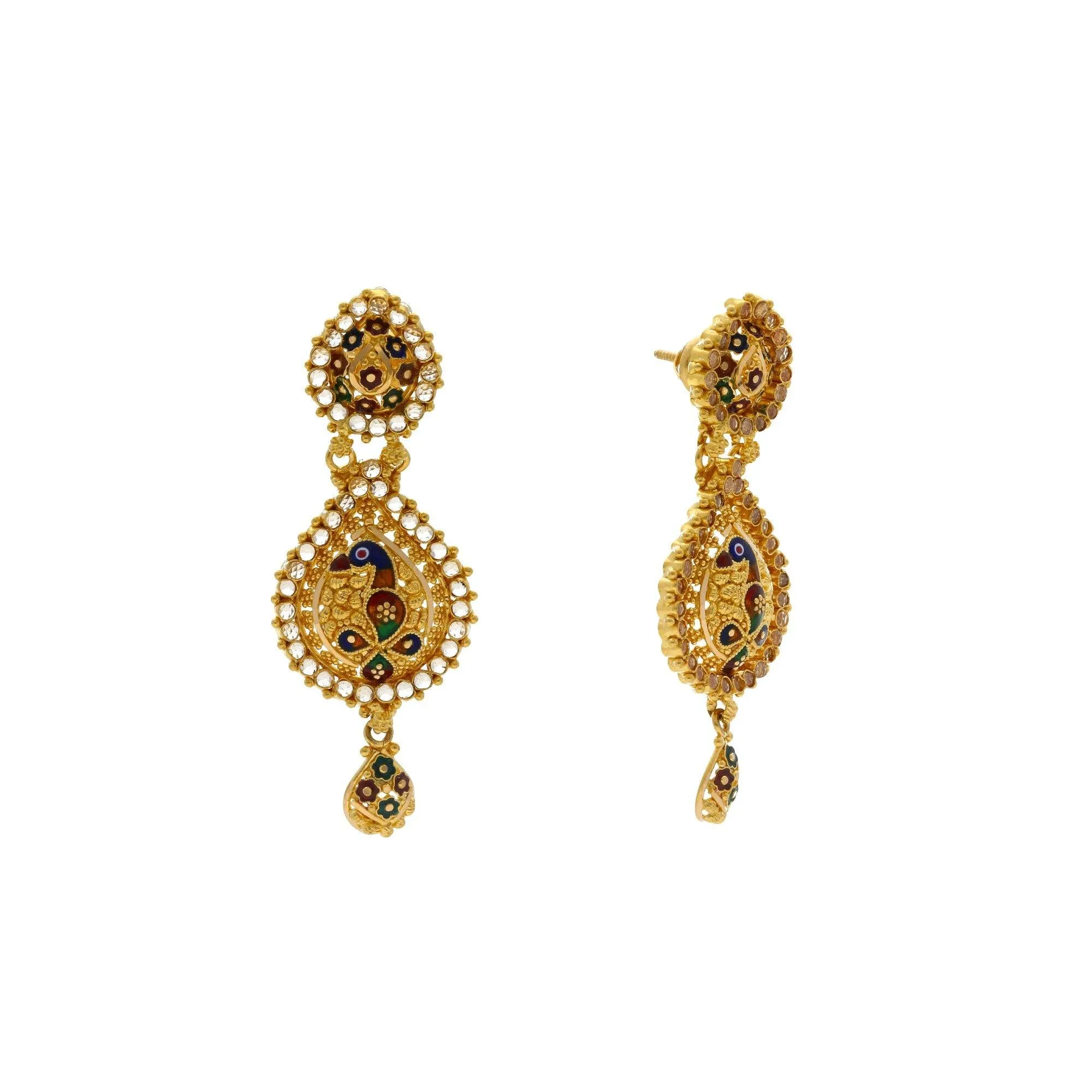 22K Patterned Yellow Gold CZ Necklace with Earrings Set