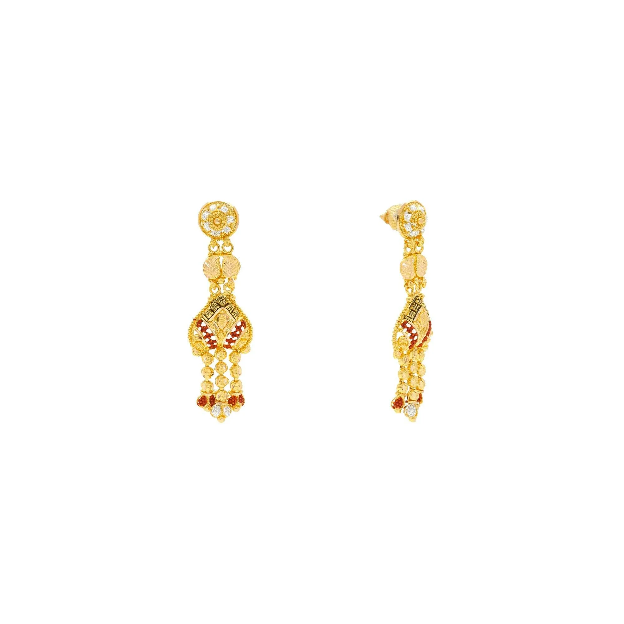 22K Yellow Gold Meenakari Necklace & Earring Set