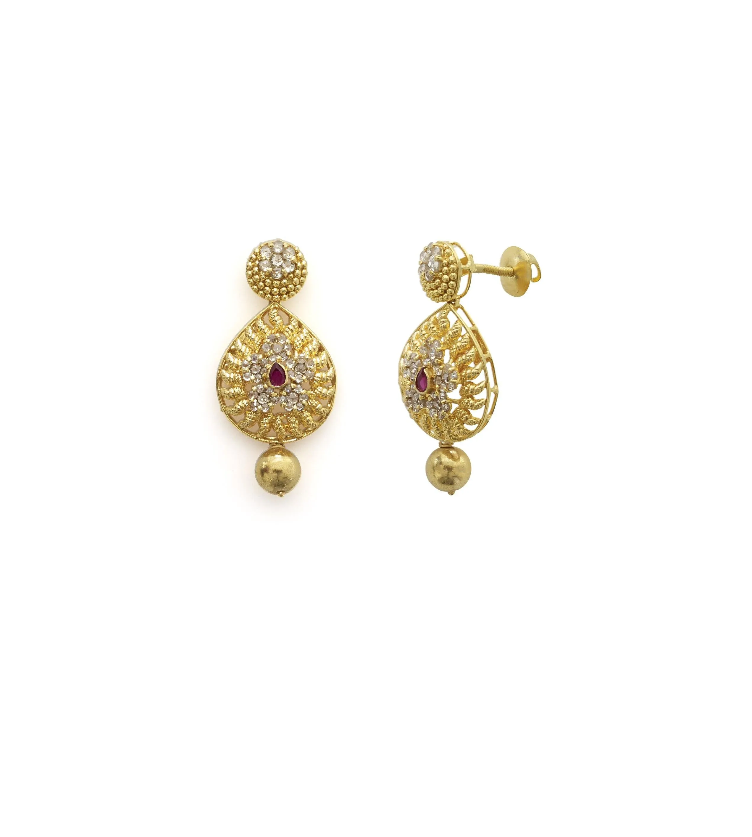 22K Yellow Gold Uncut Diamond Set W/ 16.04ct SI Uncut Diamonds, Rubies, Pearls & Laxmi Kasu