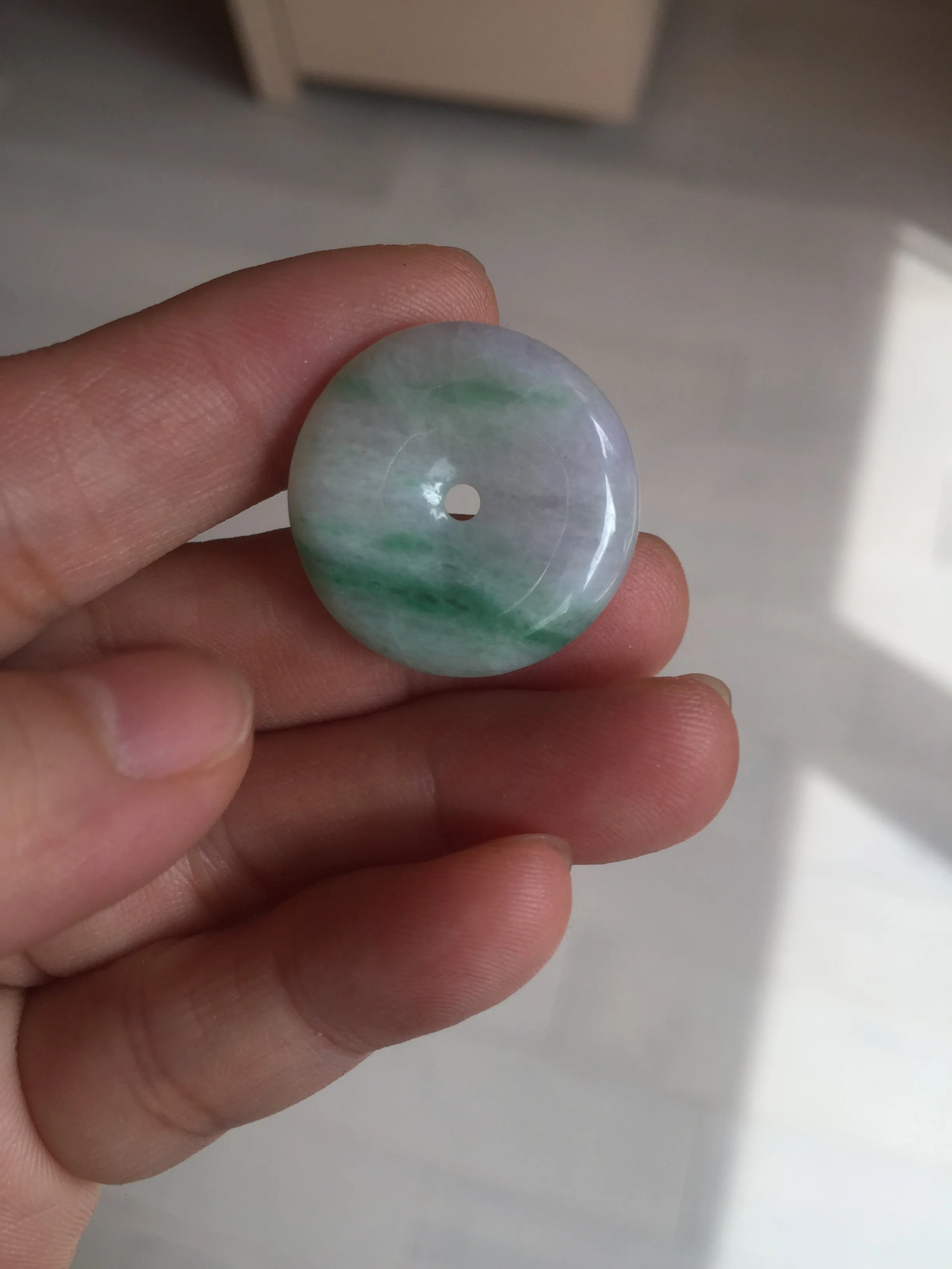 23.5/4.9mm Type A 100% Natural light purple yellow Jadeite Jade Safety Guardian Button donuts Pendant BP115