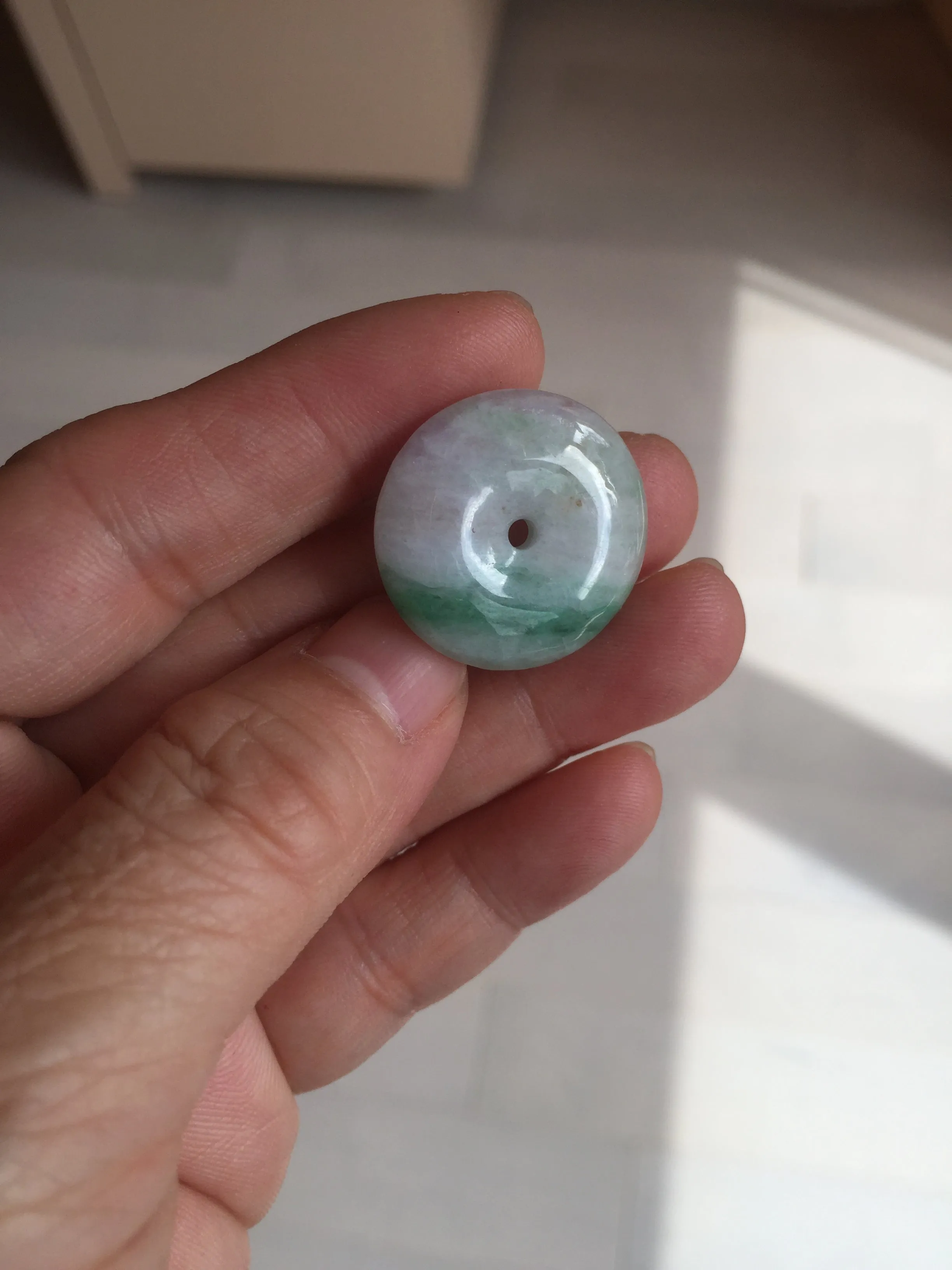 23.5/4.9mm Type A 100% Natural light purple yellow Jadeite Jade Safety Guardian Button donuts Pendant BP115