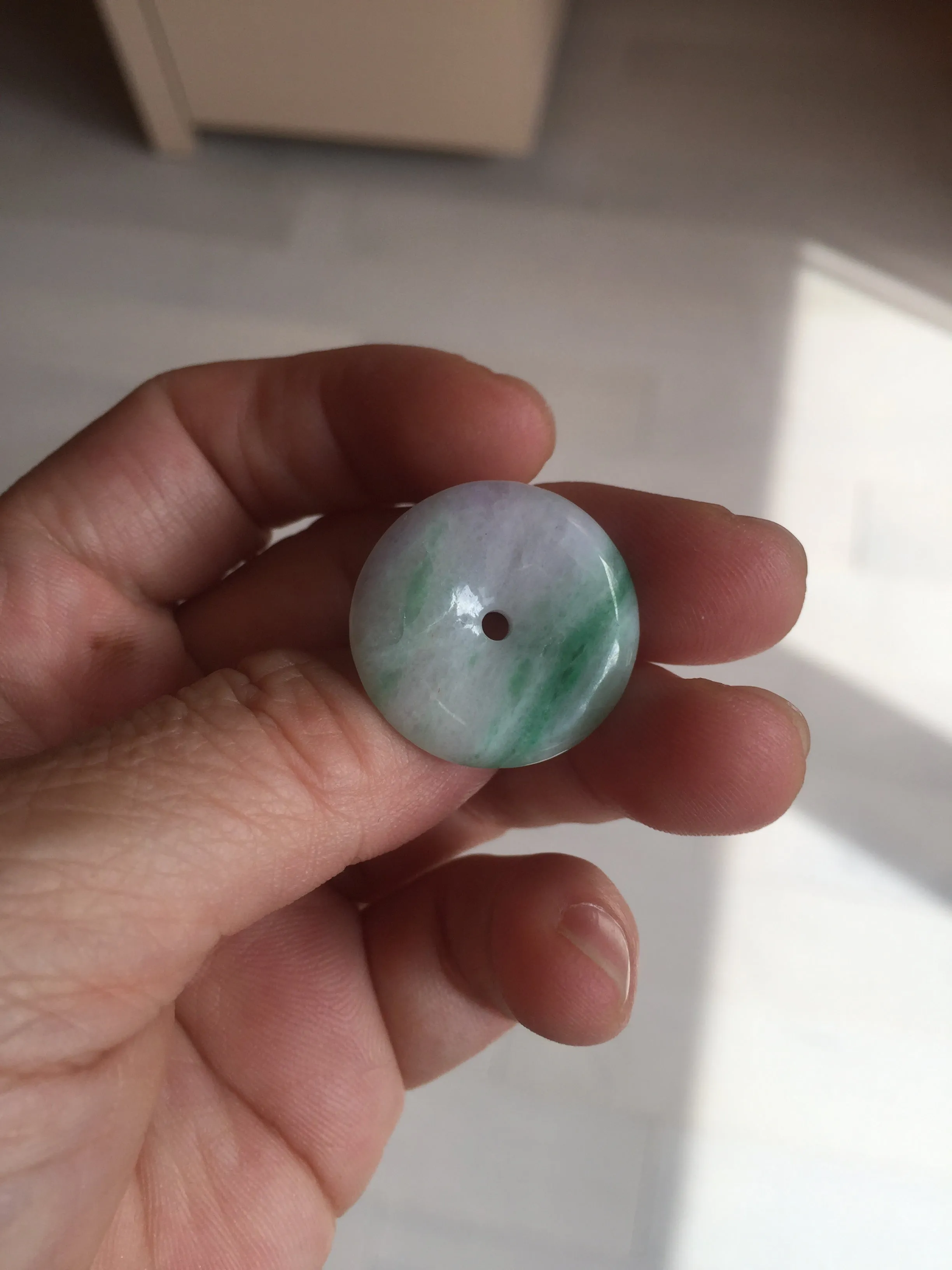 23.5/4.9mm Type A 100% Natural light purple yellow Jadeite Jade Safety Guardian Button donuts Pendant BP115