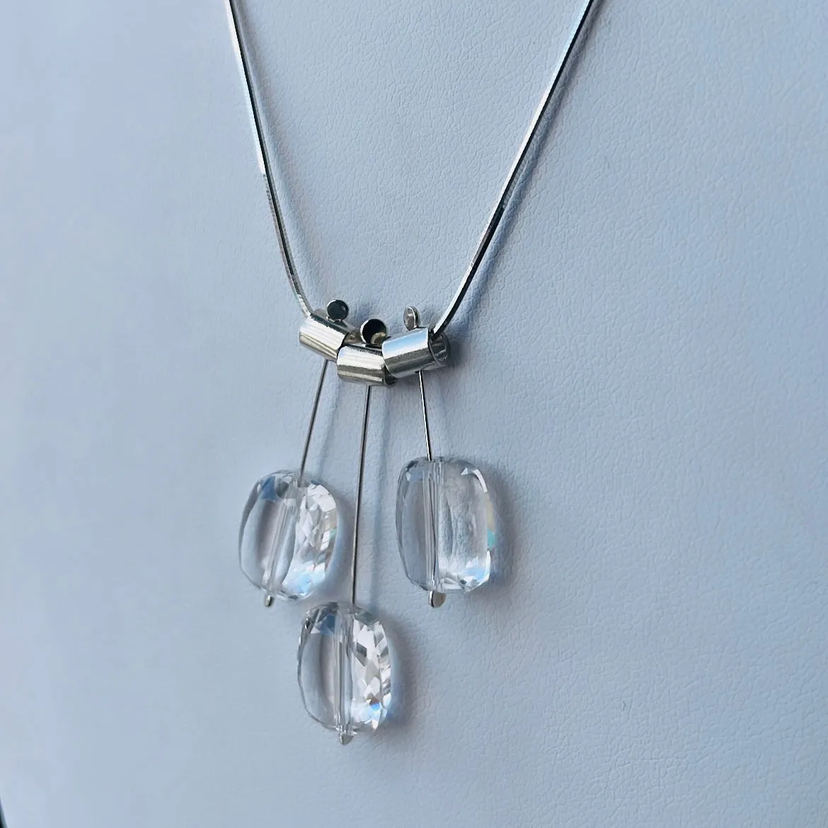 3 Petal pivot clear quartz necklace