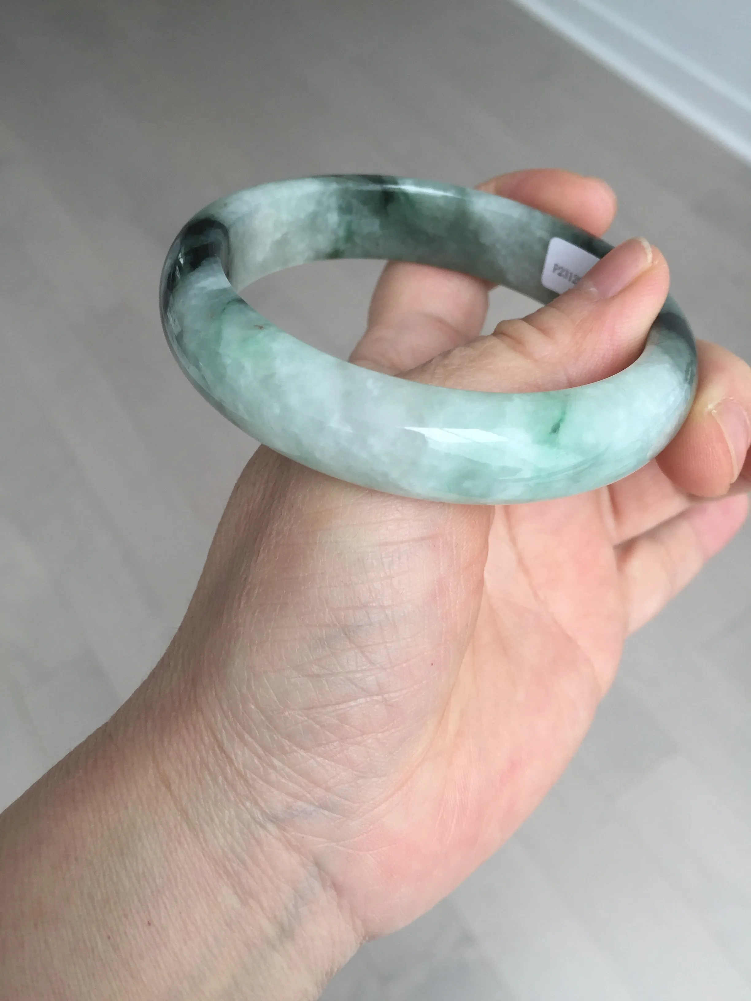 60.3mm certified type A 100% Natural green/black Jadeite Jade bangle BM42-8565