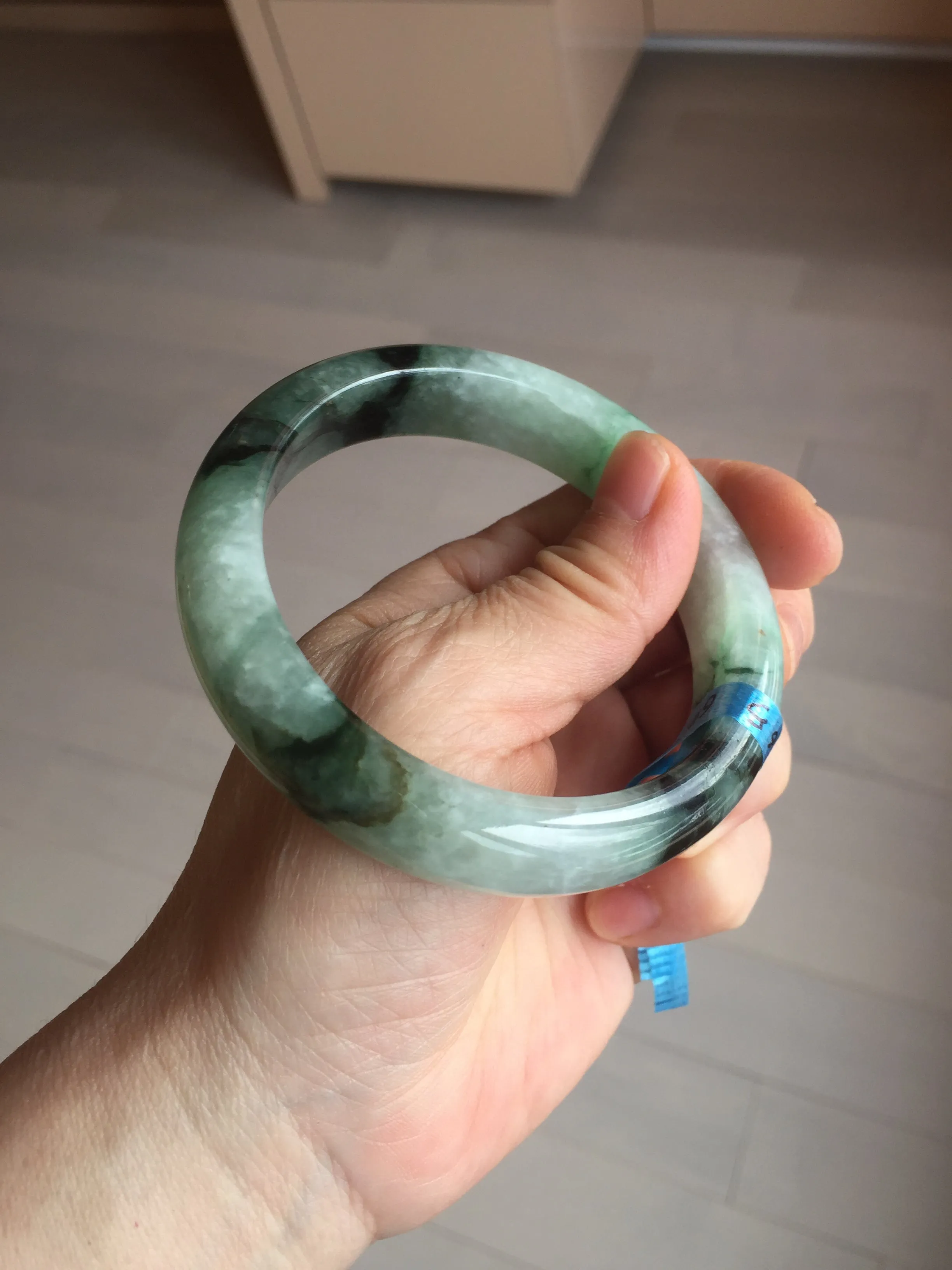 60.3mm certified type A 100% Natural green/black Jadeite Jade bangle BM42-8565