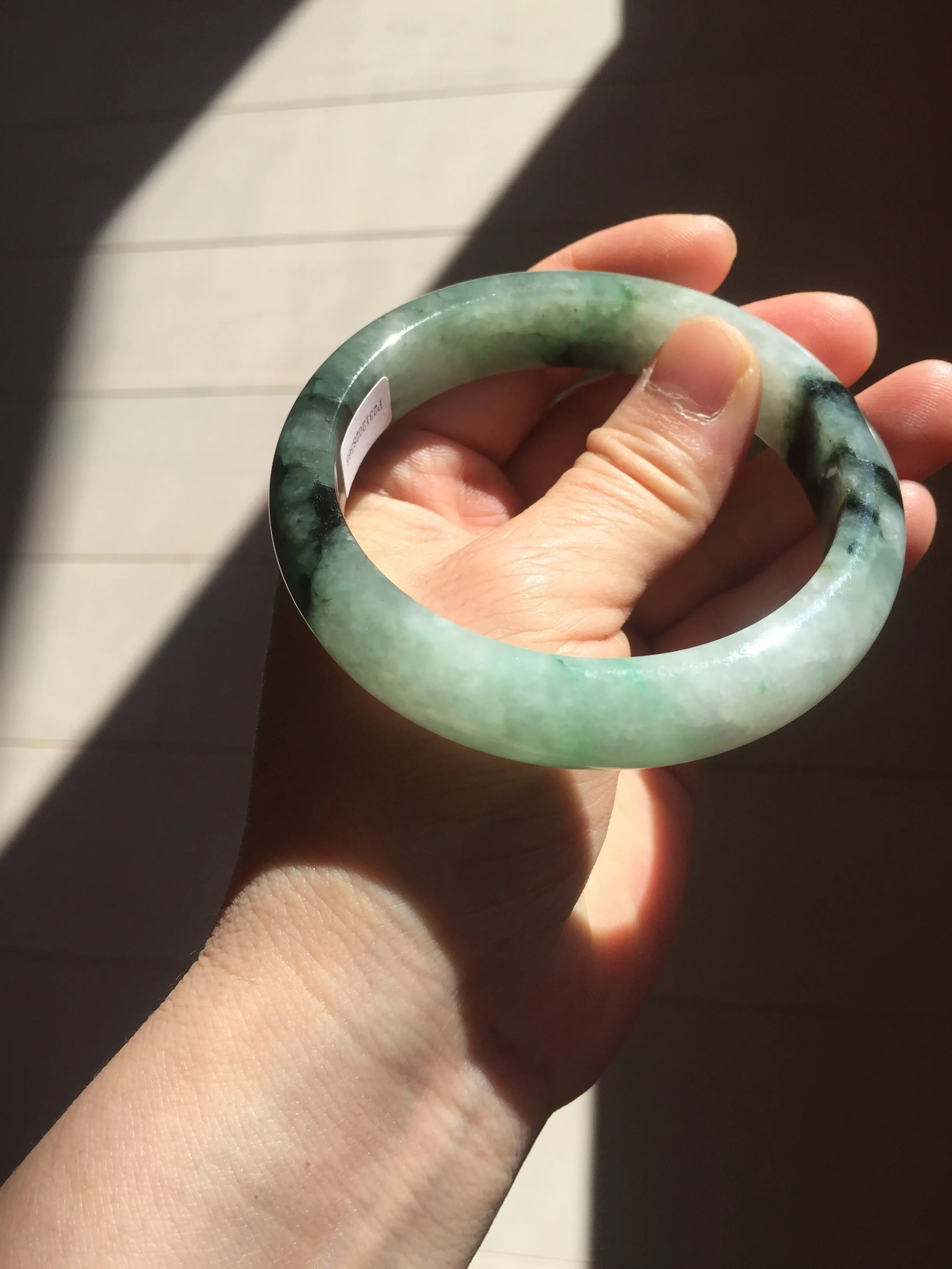 60.3mm certified type A 100% Natural green/black Jadeite Jade bangle BM42-8565