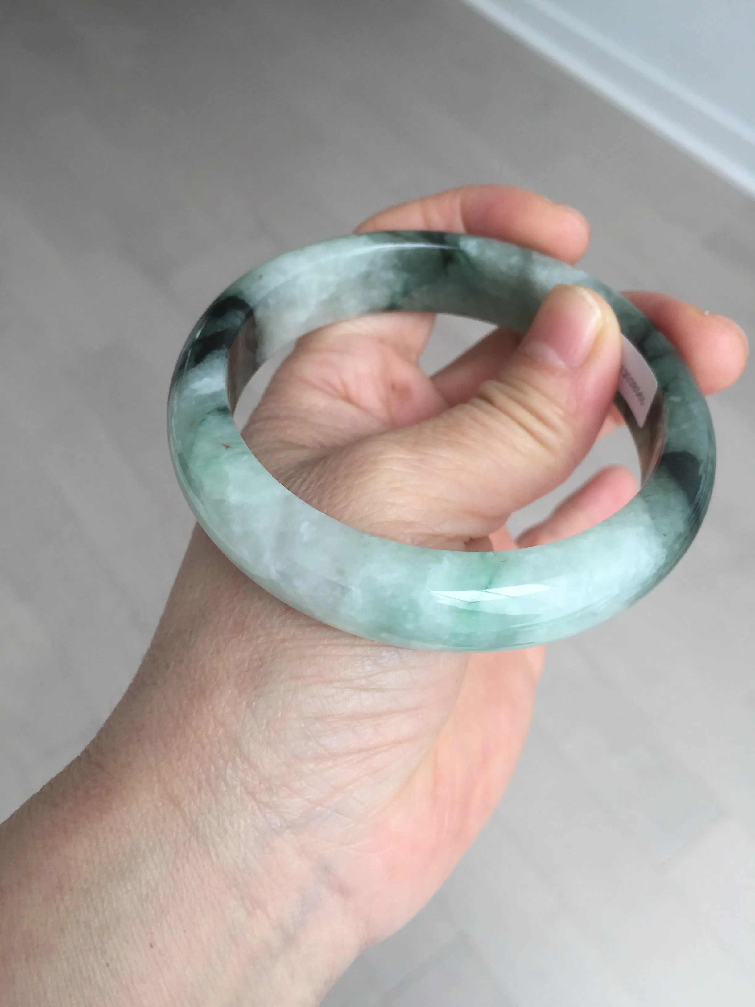 60.3mm certified type A 100% Natural green/black Jadeite Jade bangle BM42-8565