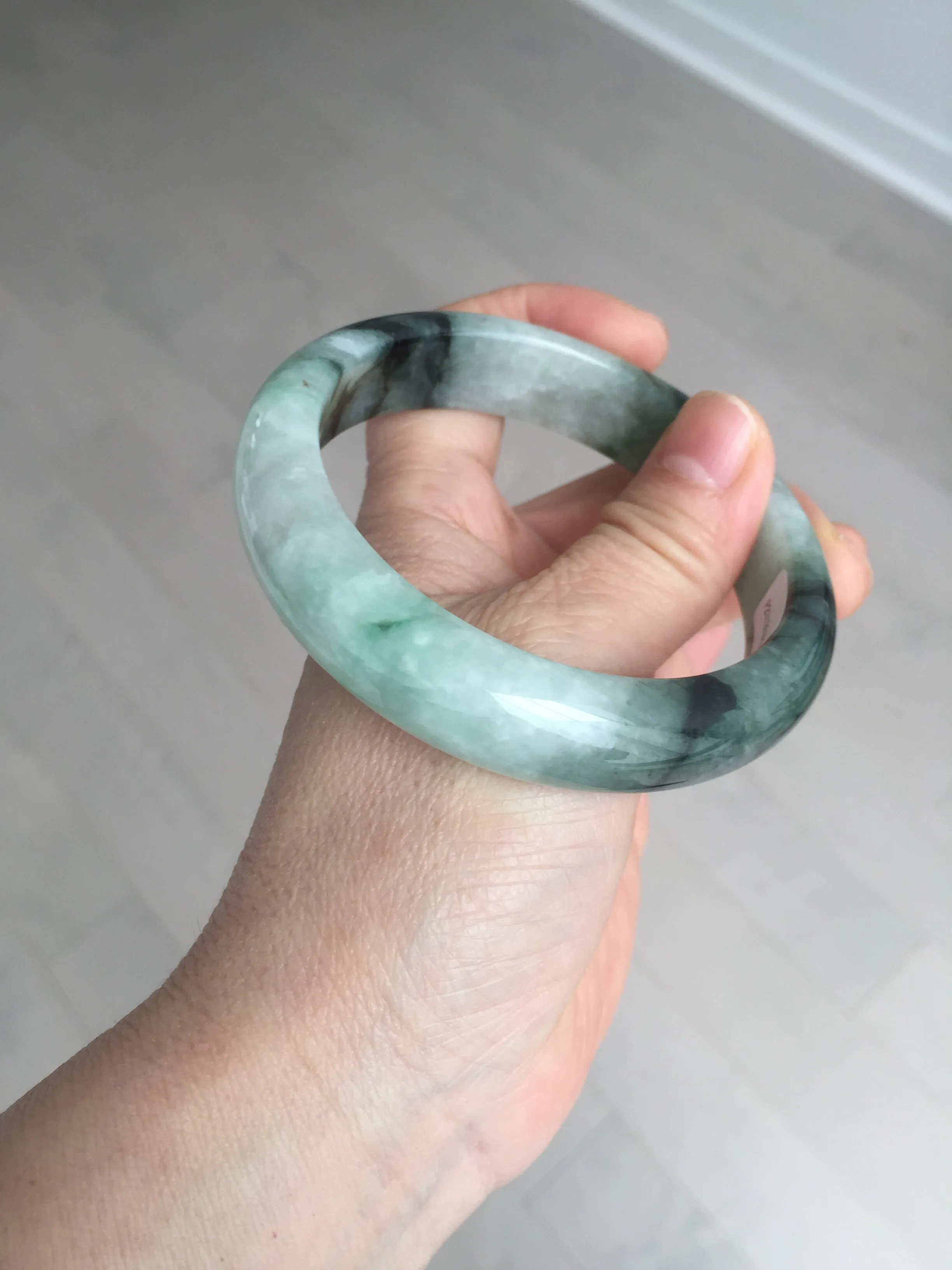 60.3mm certified type A 100% Natural green/black Jadeite Jade bangle BM42-8565