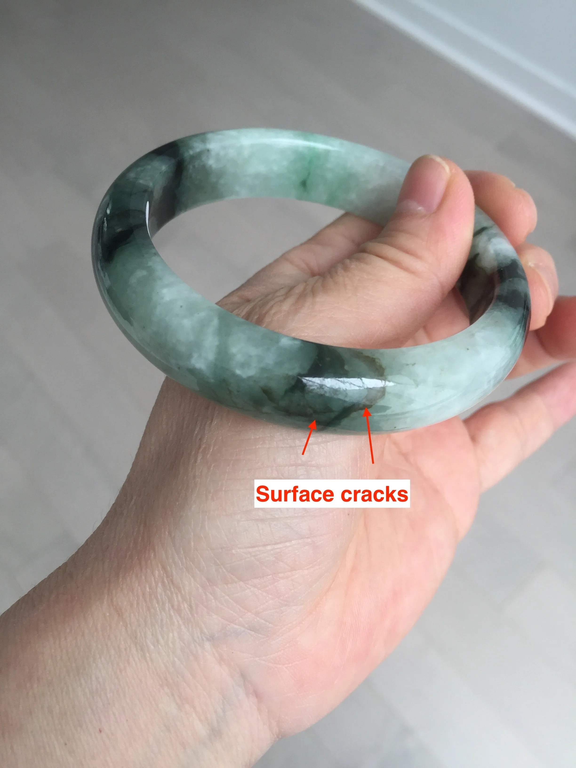 60.3mm certified type A 100% Natural green/black Jadeite Jade bangle BM42-8565