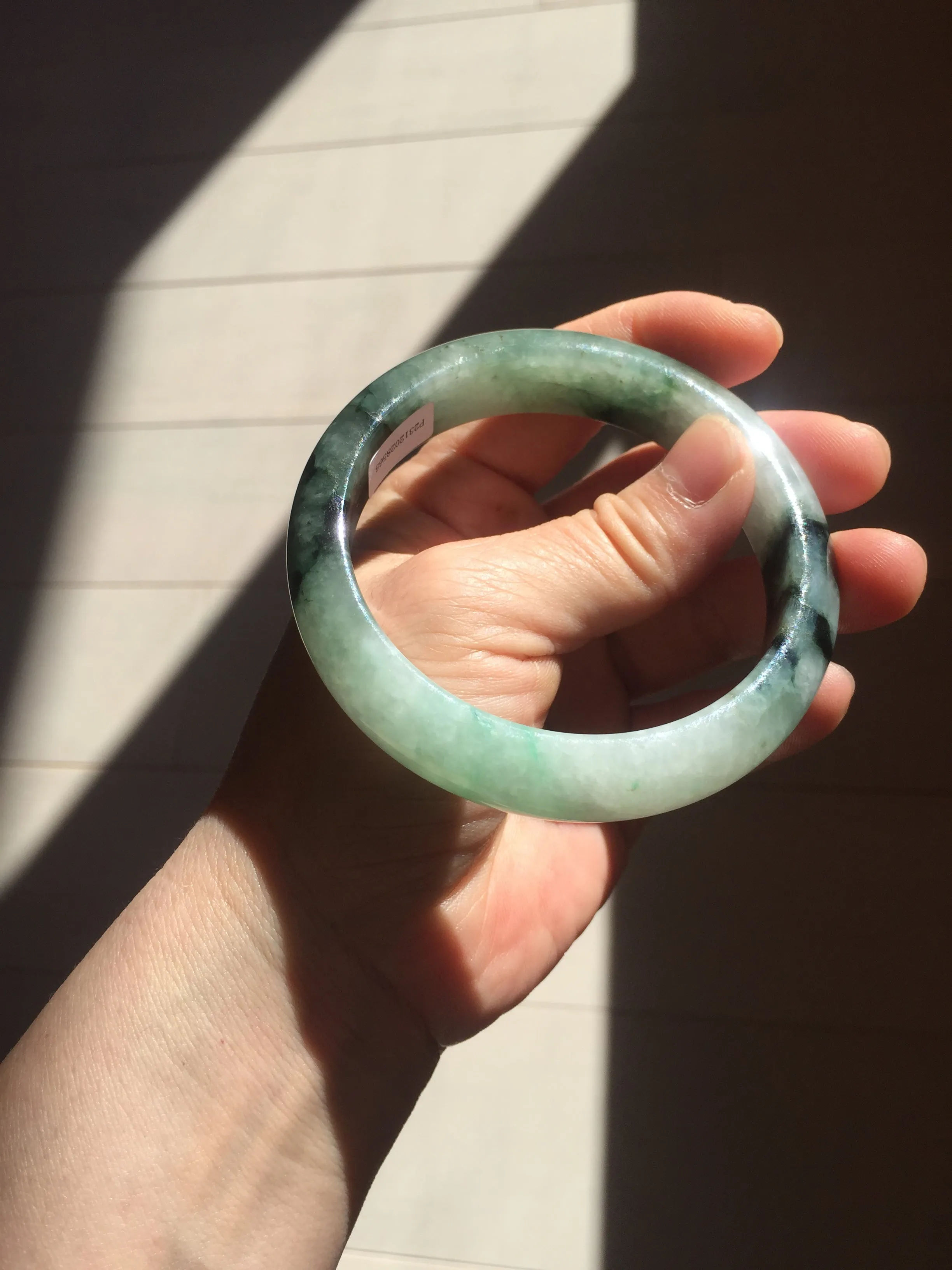 60.3mm certified type A 100% Natural green/black Jadeite Jade bangle BM42-8565