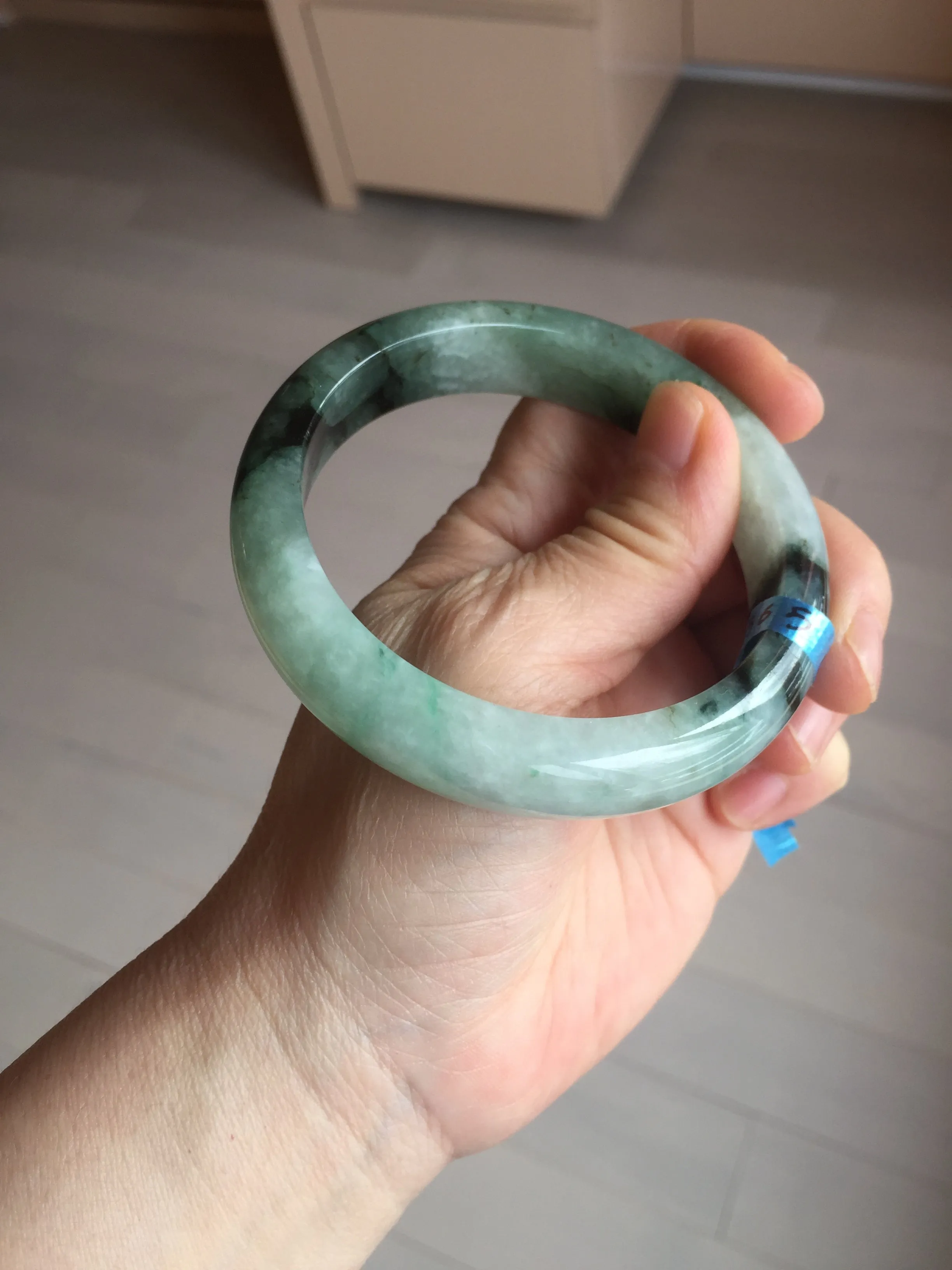 60.3mm certified type A 100% Natural green/black Jadeite Jade bangle BM42-8565