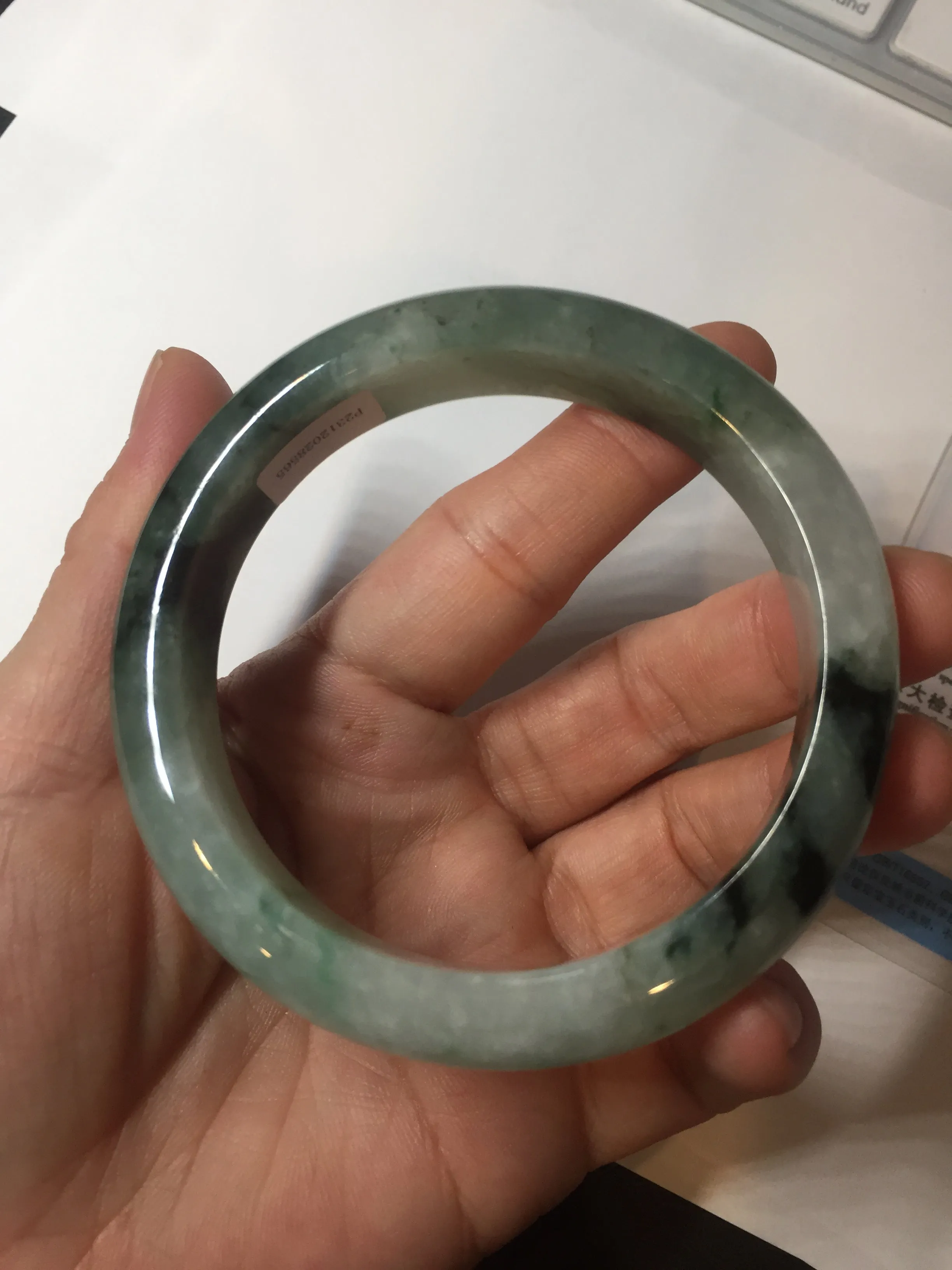 60.3mm certified type A 100% Natural green/black Jadeite Jade bangle BM42-8565