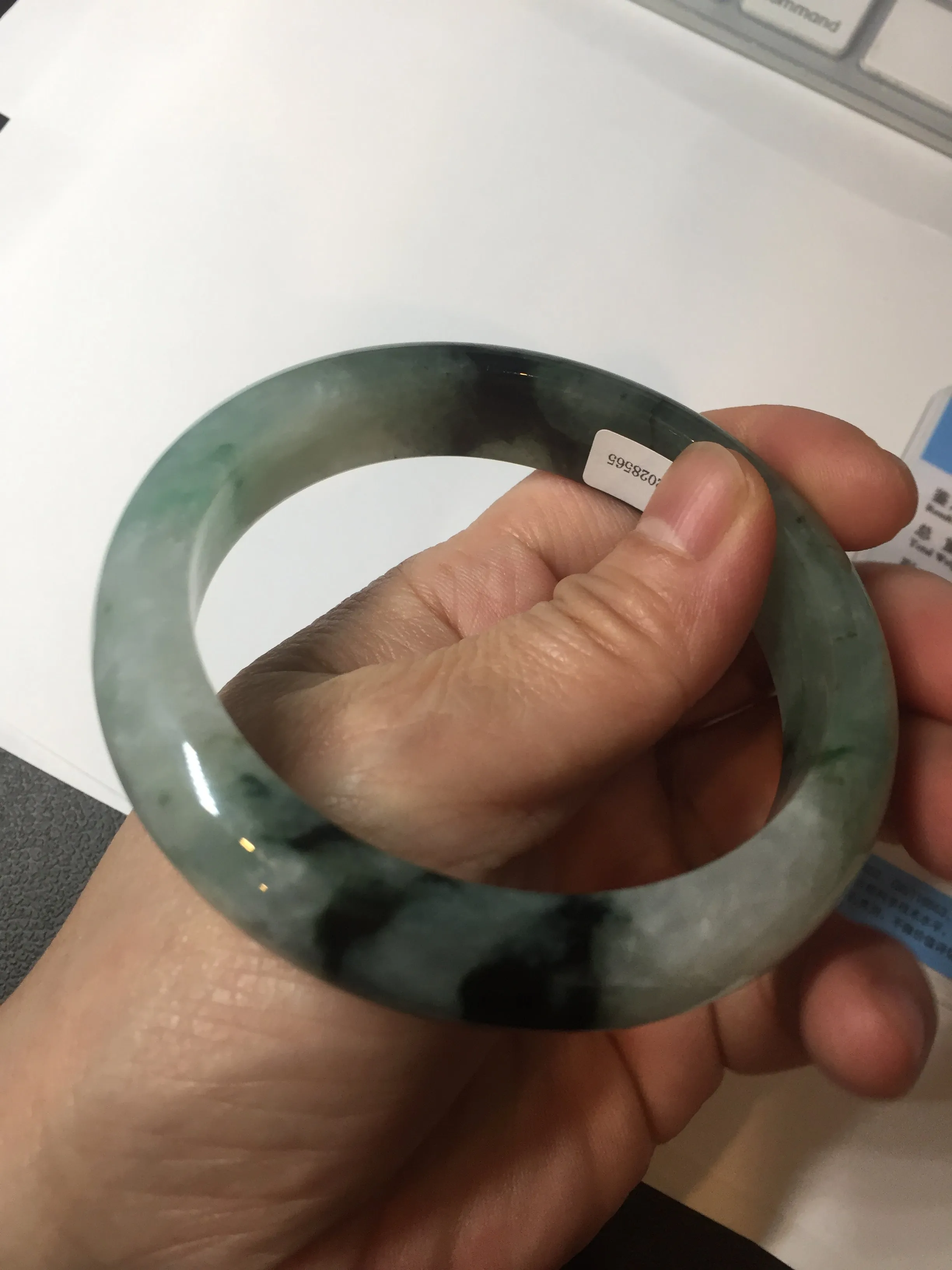 60.3mm certified type A 100% Natural green/black Jadeite Jade bangle BM42-8565