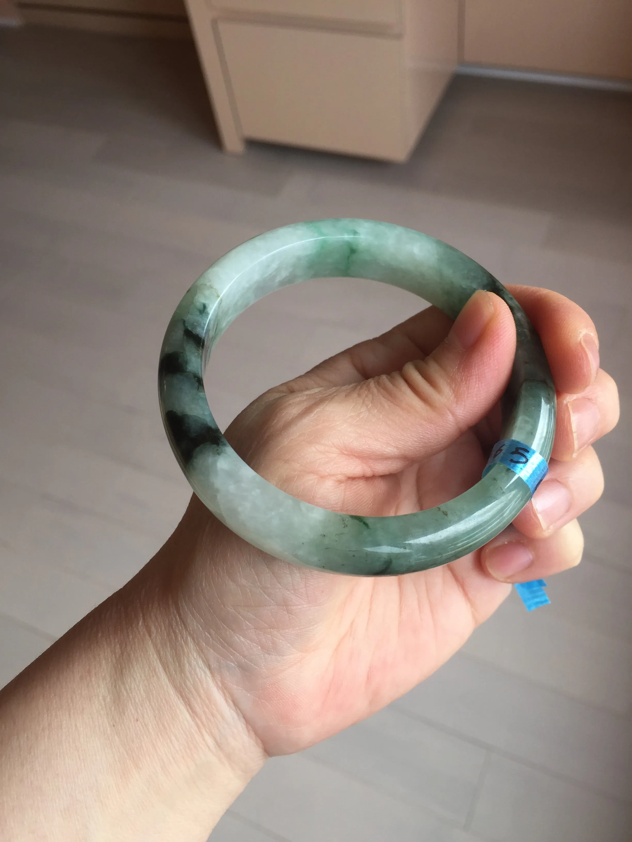 60.3mm certified type A 100% Natural green/black Jadeite Jade bangle BM42-8565