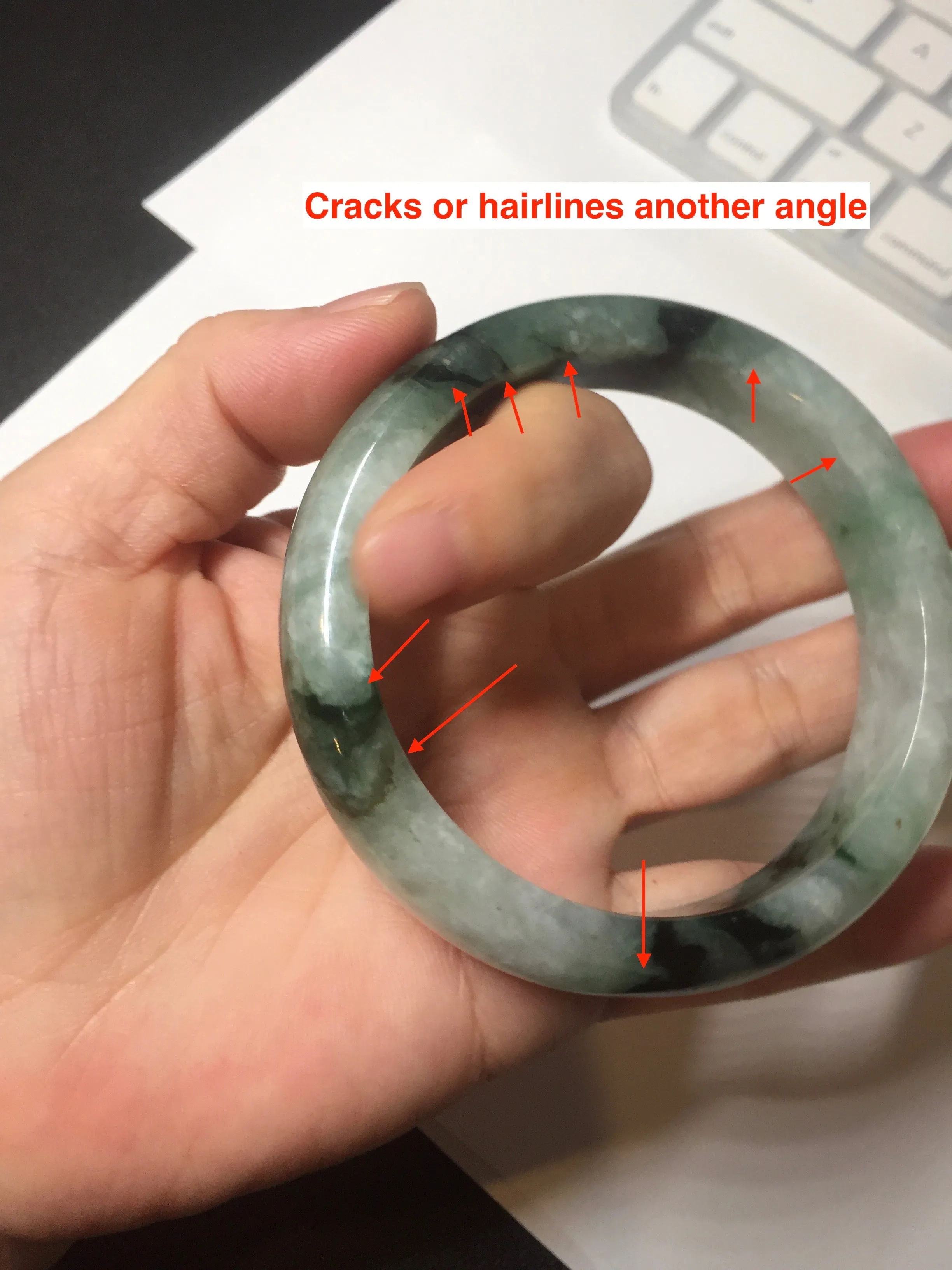 60.3mm certified type A 100% Natural green/black Jadeite Jade bangle BM42-8565