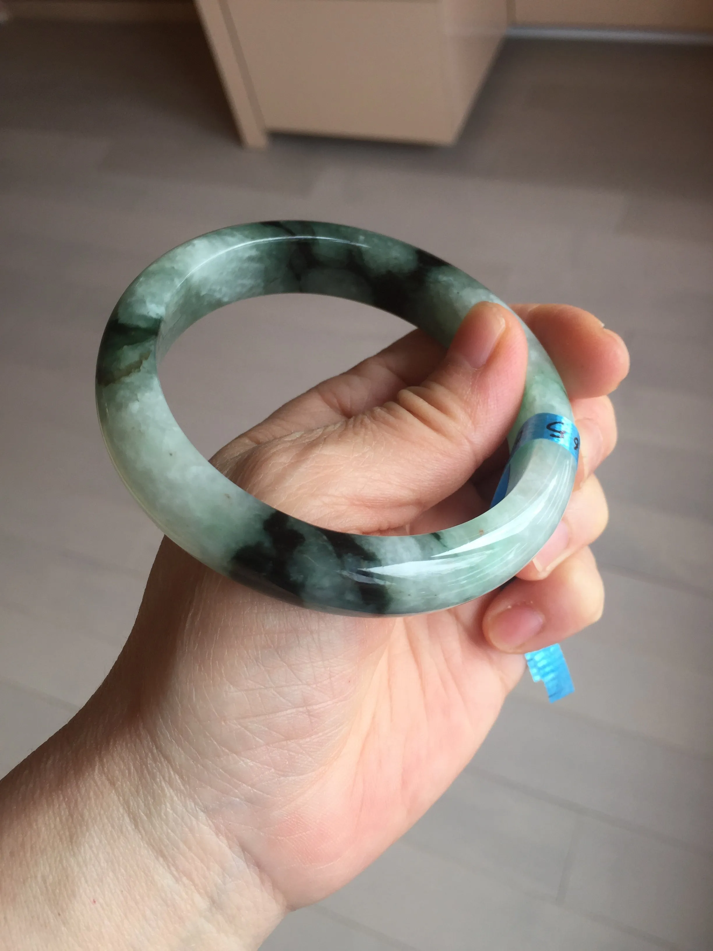 60.3mm certified type A 100% Natural green/black Jadeite Jade bangle BM42-8565