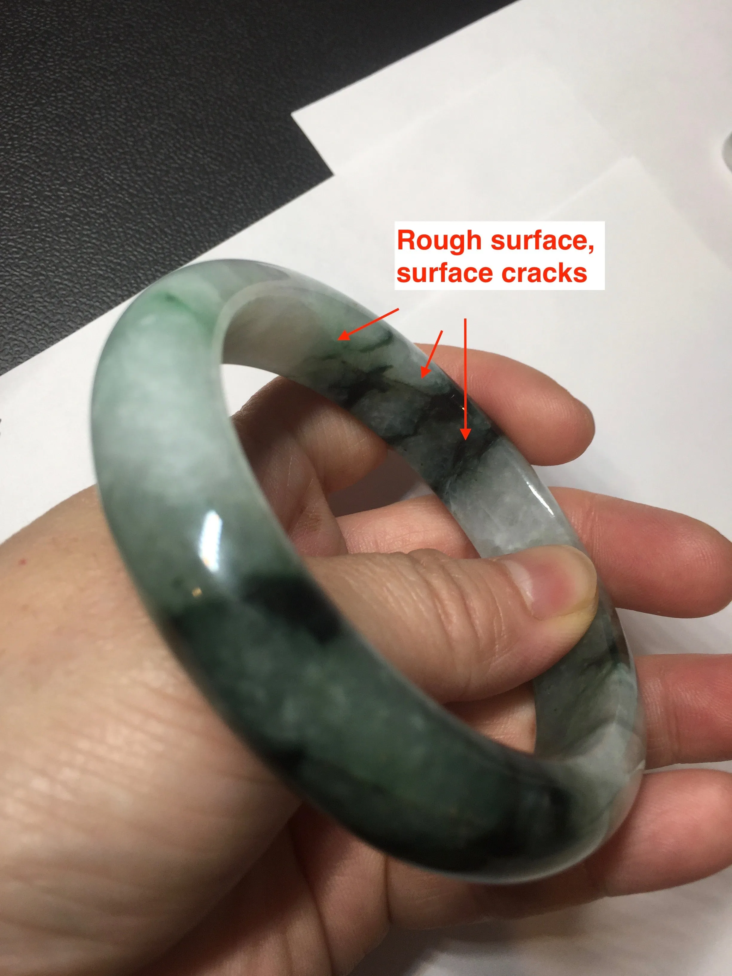 60.3mm certified type A 100% Natural green/black Jadeite Jade bangle BM42-8565