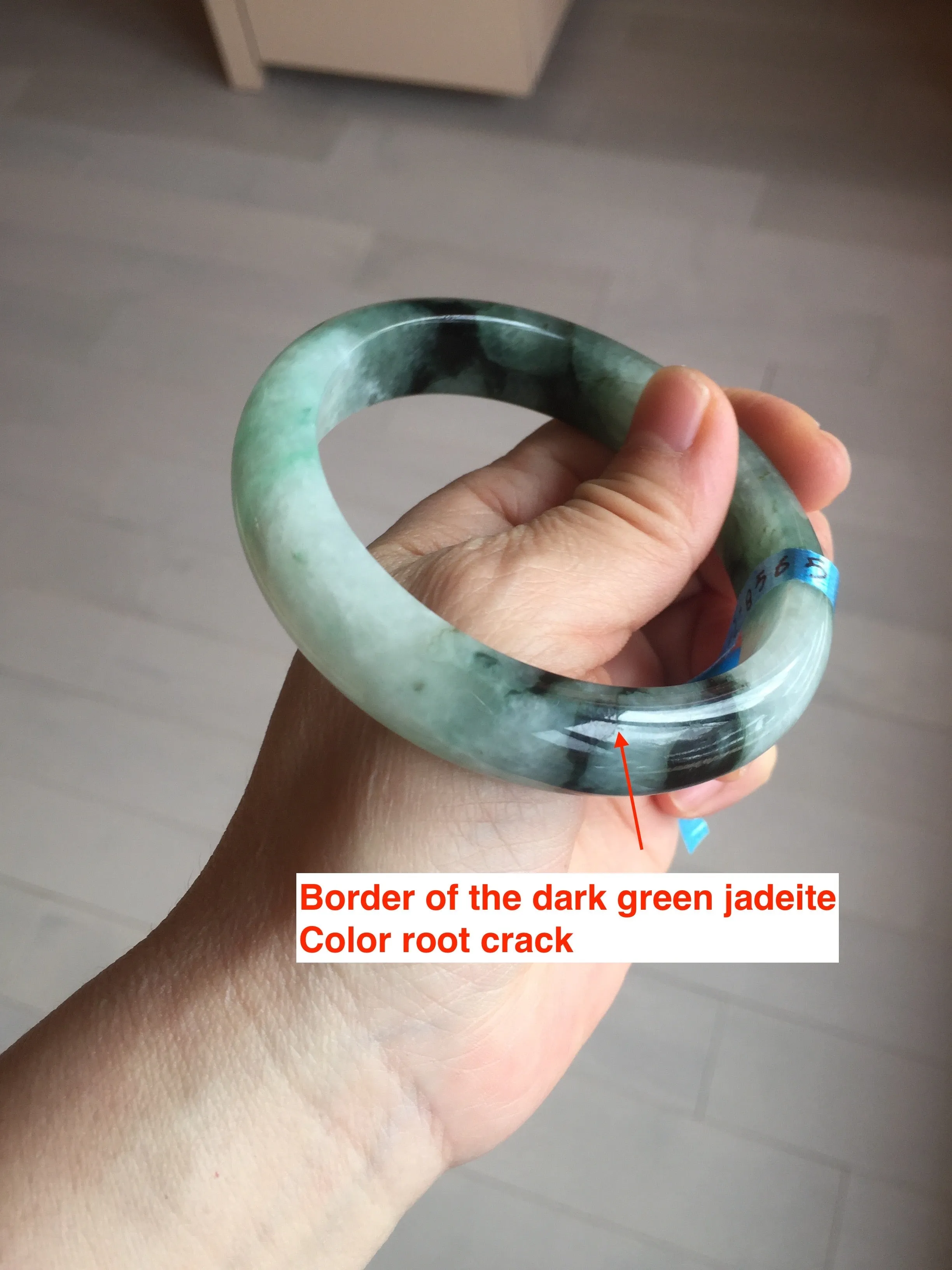 60.3mm certified type A 100% Natural green/black Jadeite Jade bangle BM42-8565