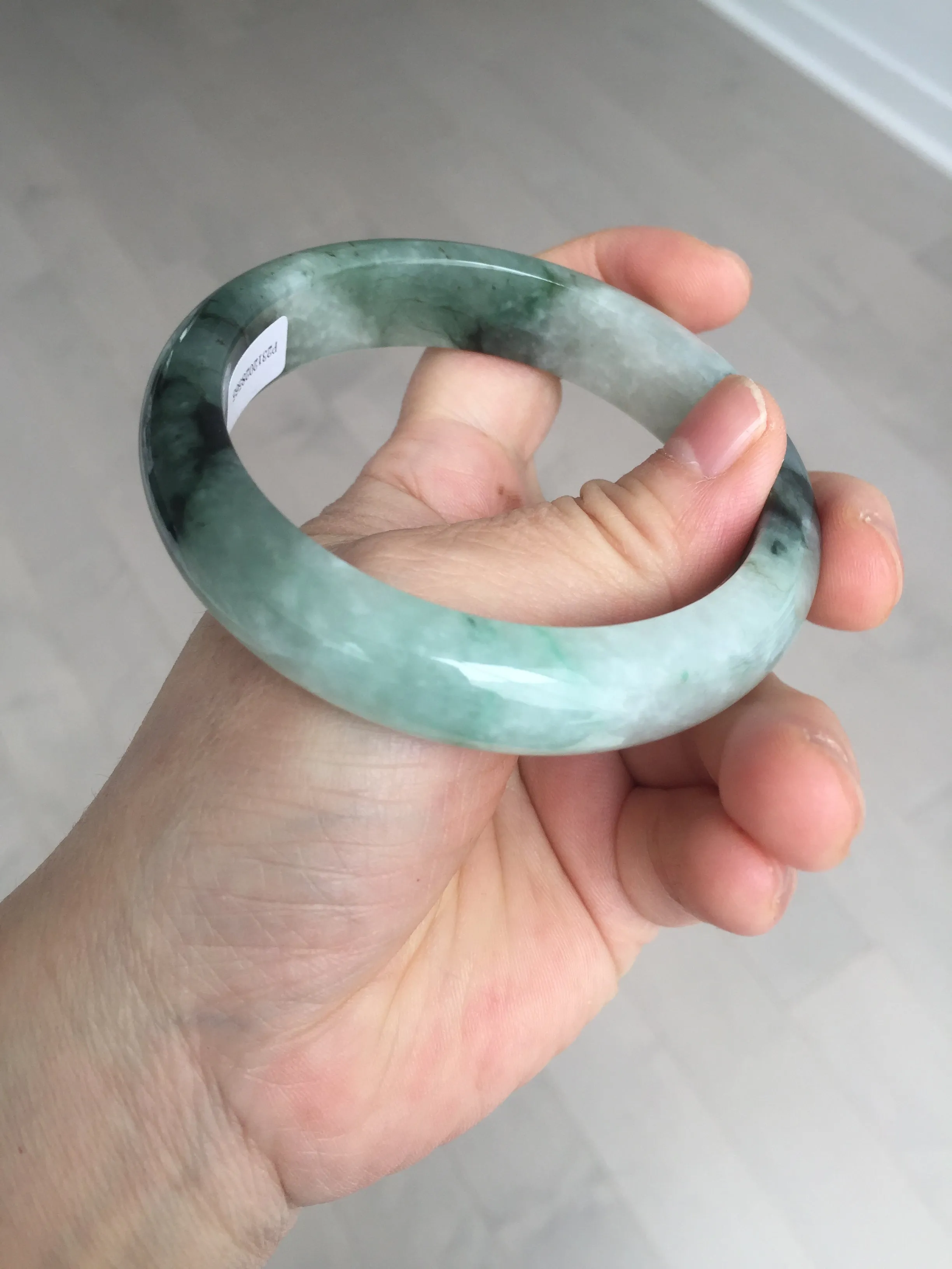 60.3mm certified type A 100% Natural green/black Jadeite Jade bangle BM42-8565