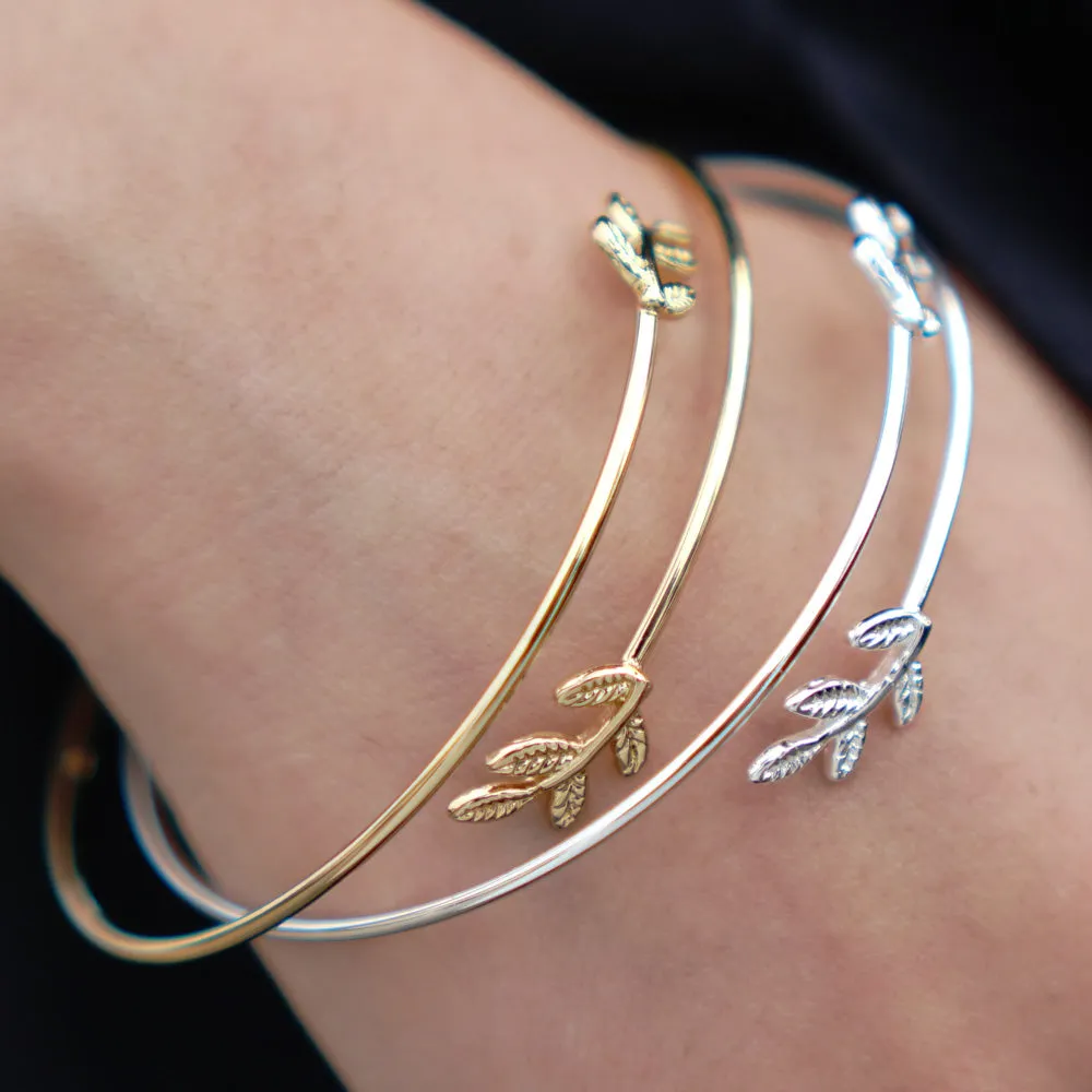 60mm Adjustable open Brass leaf bracelet nature bangle minimalist bracelet  Wedding Bridesmaid Gift plated gold 1pcs