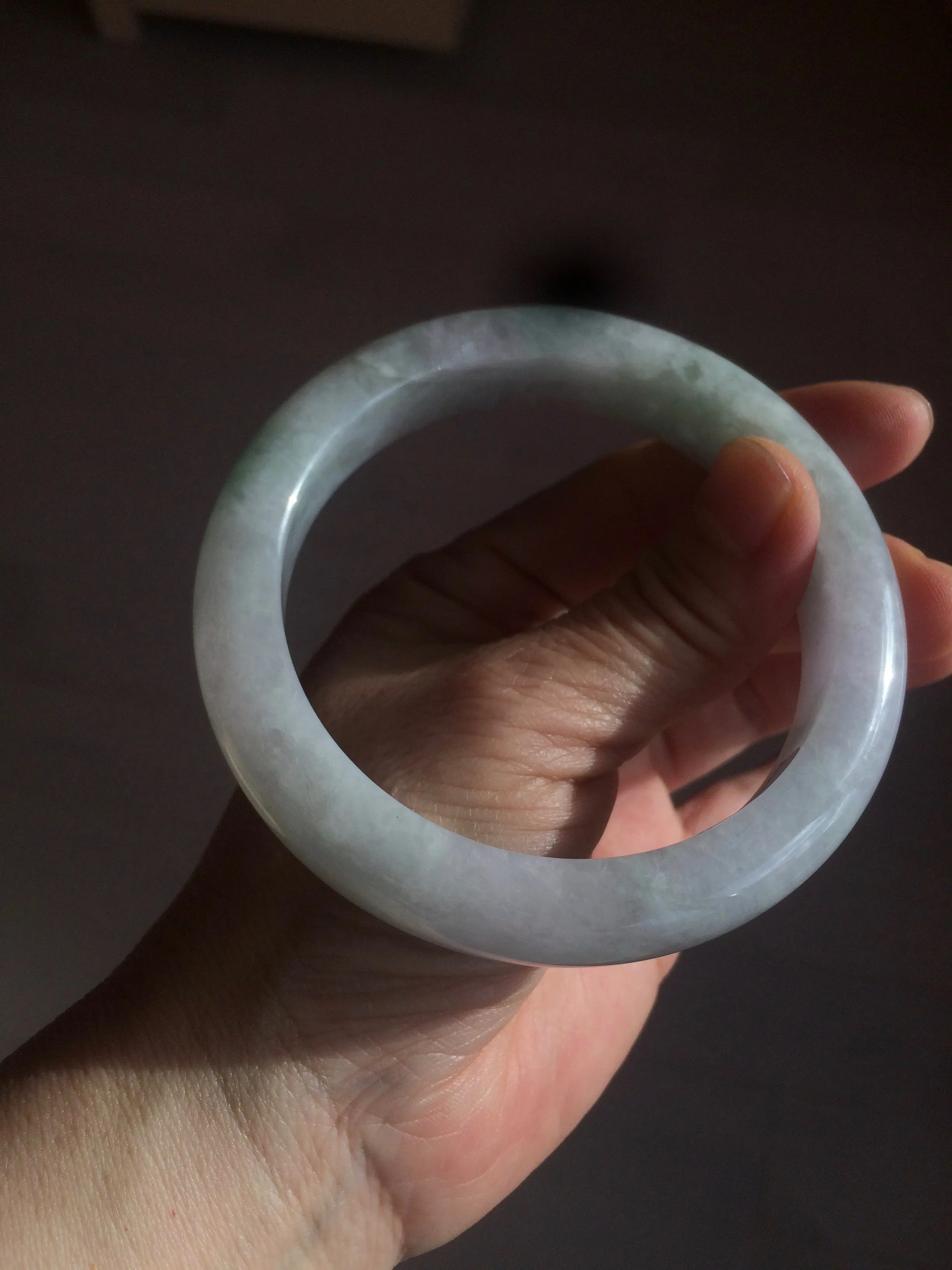 61.8 mm certified type A 100% Natural light green/white/purple chubby Jadeite Jade bangle BH44-2807