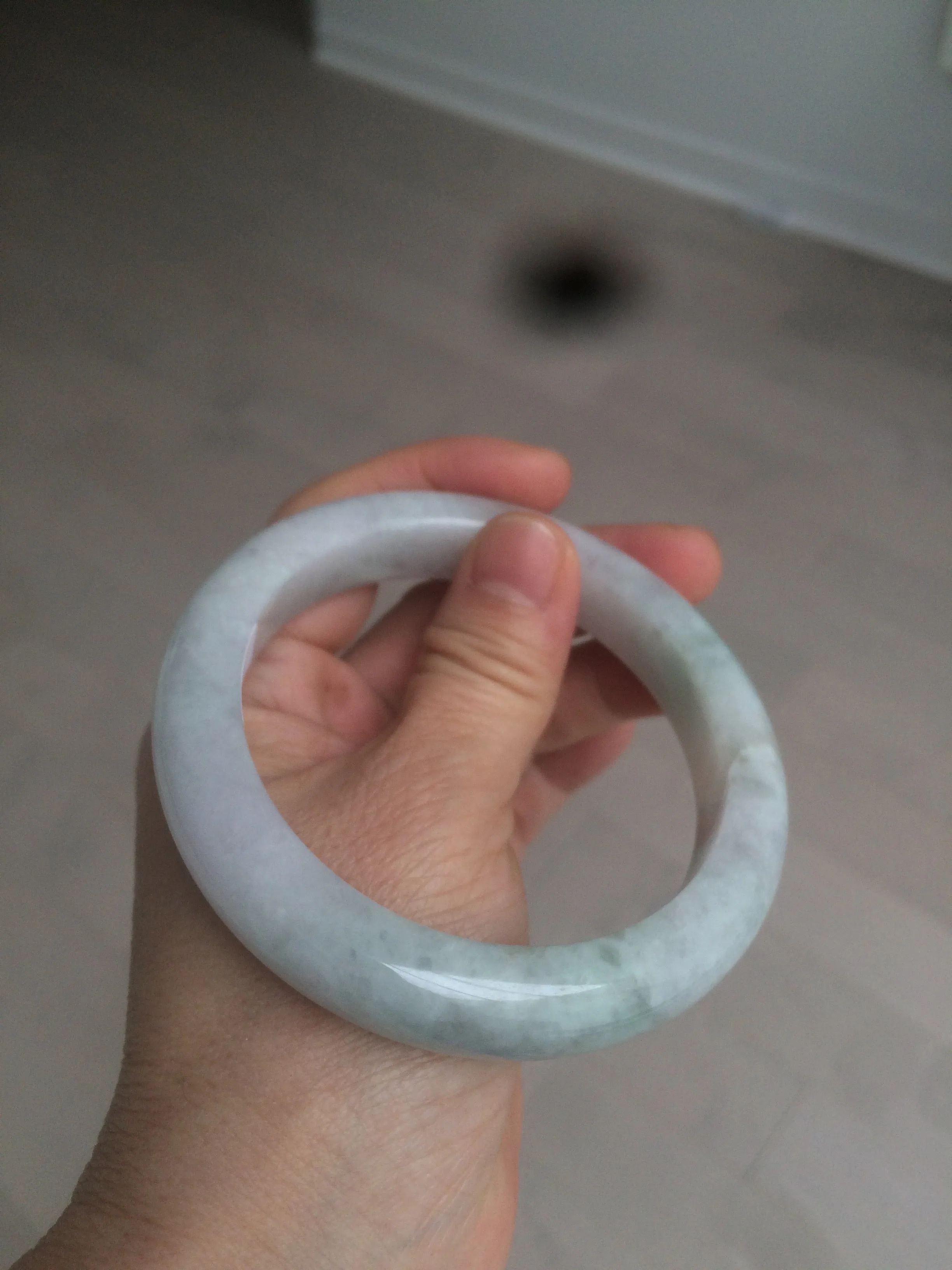 61.8 mm certified type A 100% Natural light green/white/purple chubby Jadeite Jade bangle BH44-2807