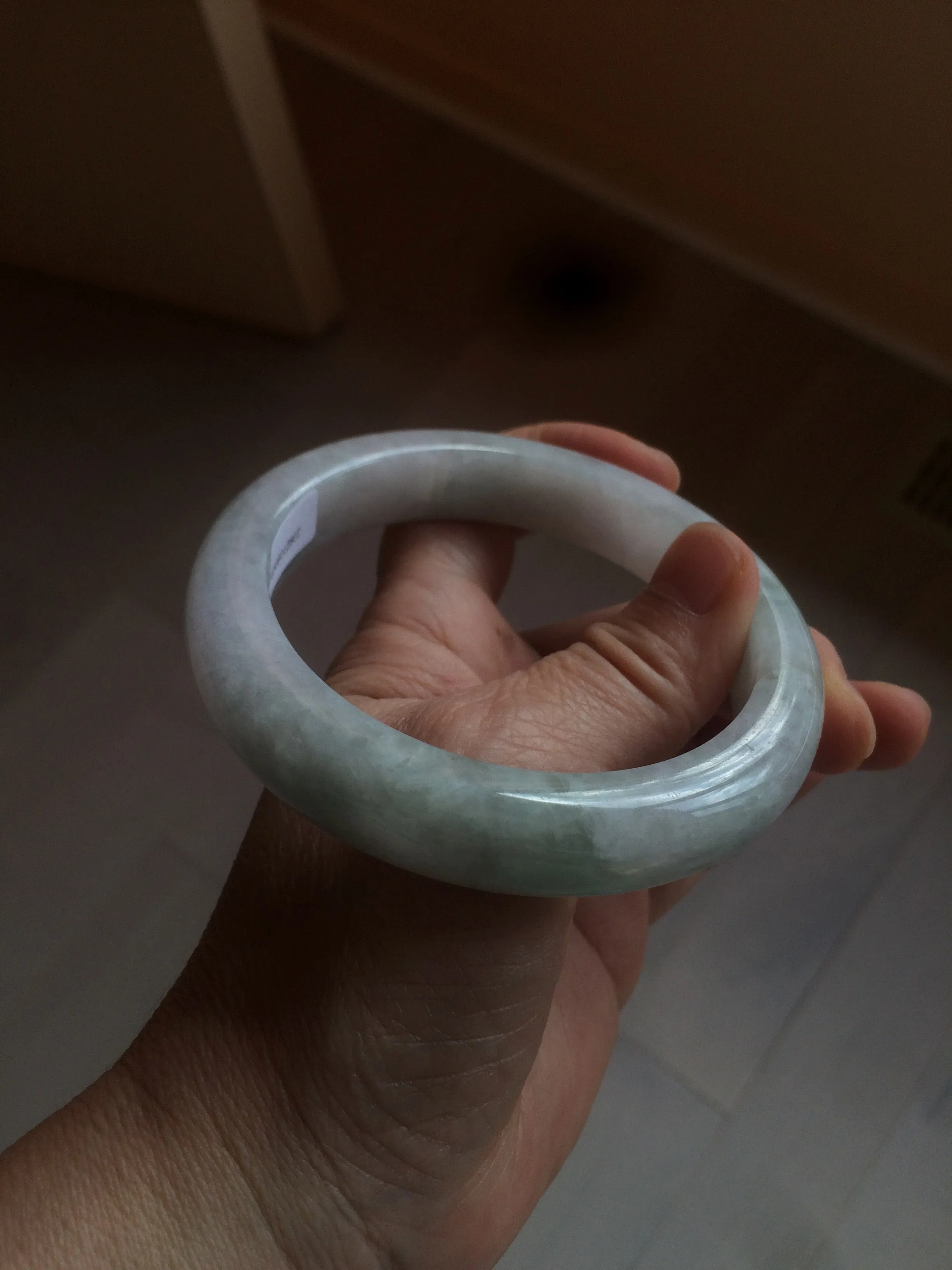 61.8 mm certified type A 100% Natural light green/white/purple chubby Jadeite Jade bangle BH44-2807