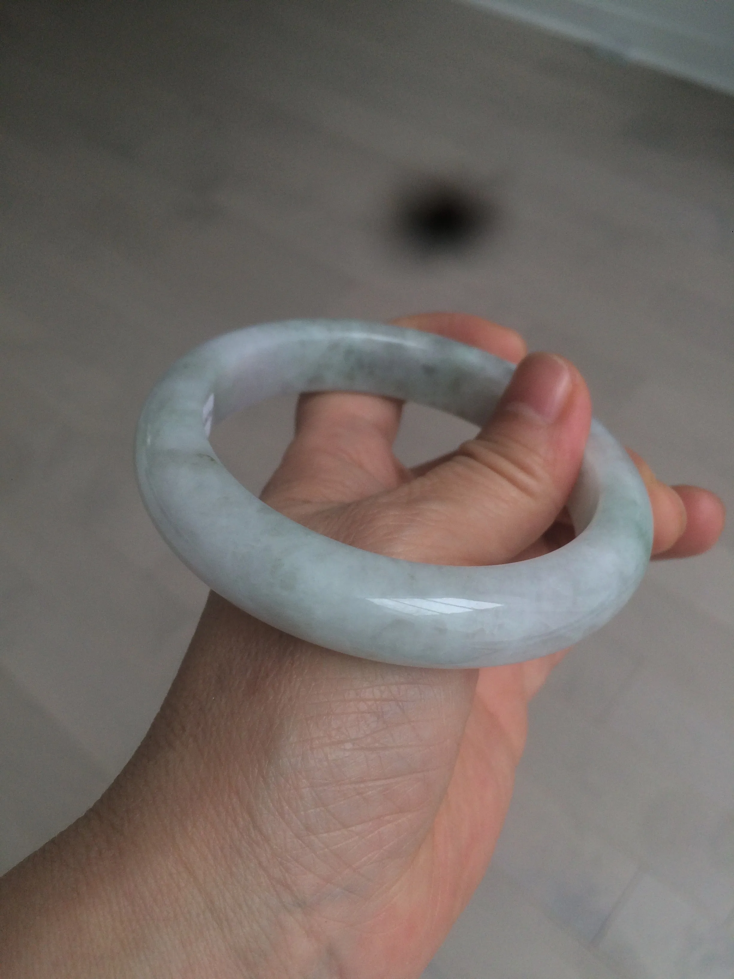 61.8 mm certified type A 100% Natural light green/white/purple chubby Jadeite Jade bangle BH44-2807