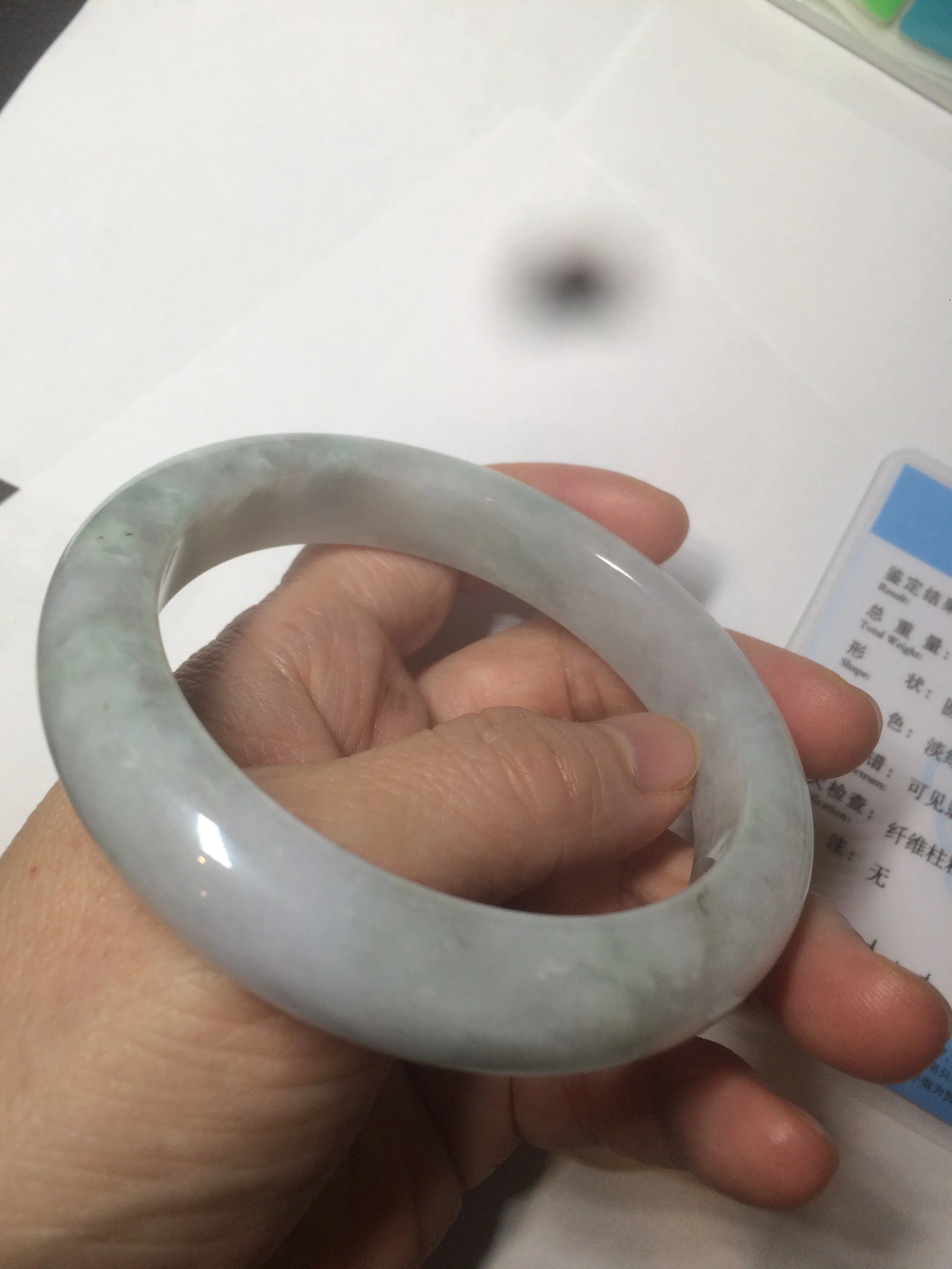 61.8 mm certified type A 100% Natural light green/white/purple chubby Jadeite Jade bangle BH44-2807