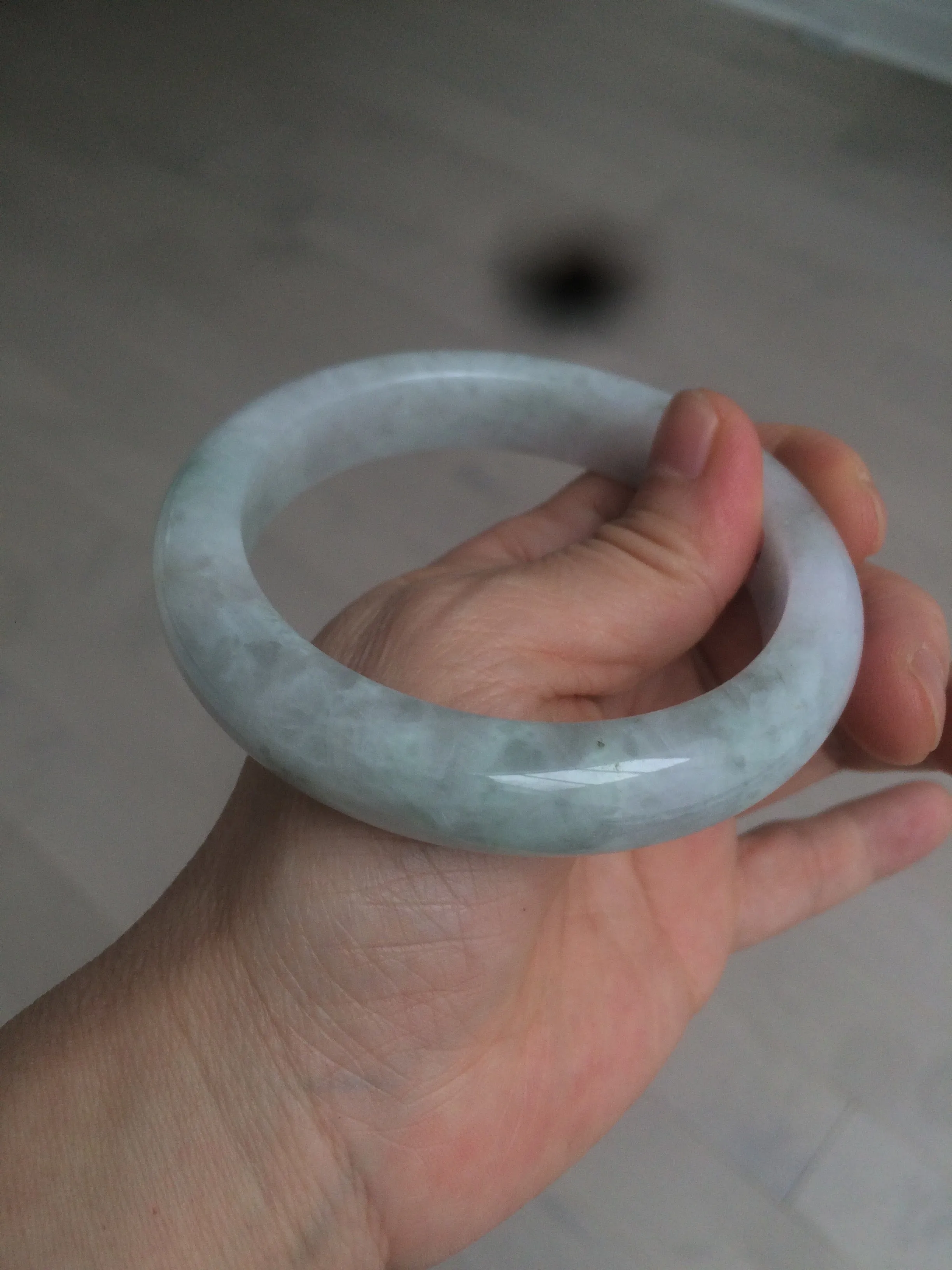 61.8 mm certified type A 100% Natural light green/white/purple chubby Jadeite Jade bangle BH44-2807