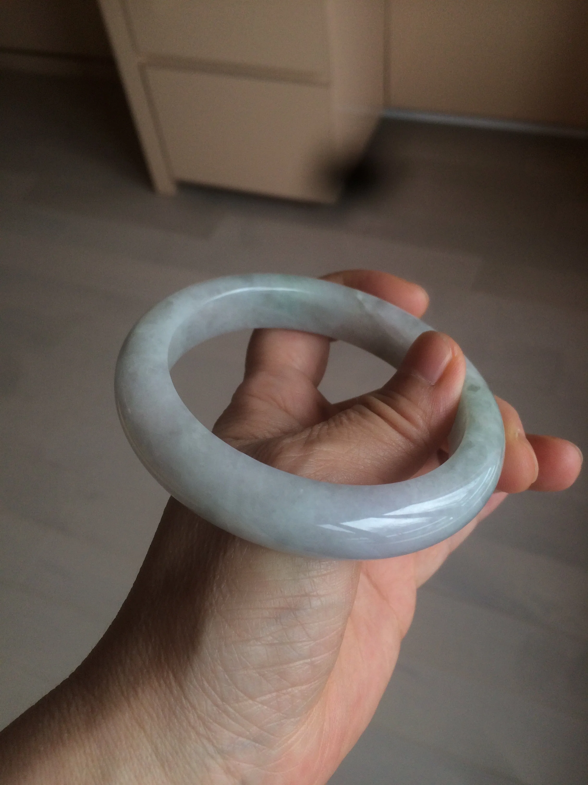 61.8 mm certified type A 100% Natural light green/white/purple chubby Jadeite Jade bangle BH44-2807