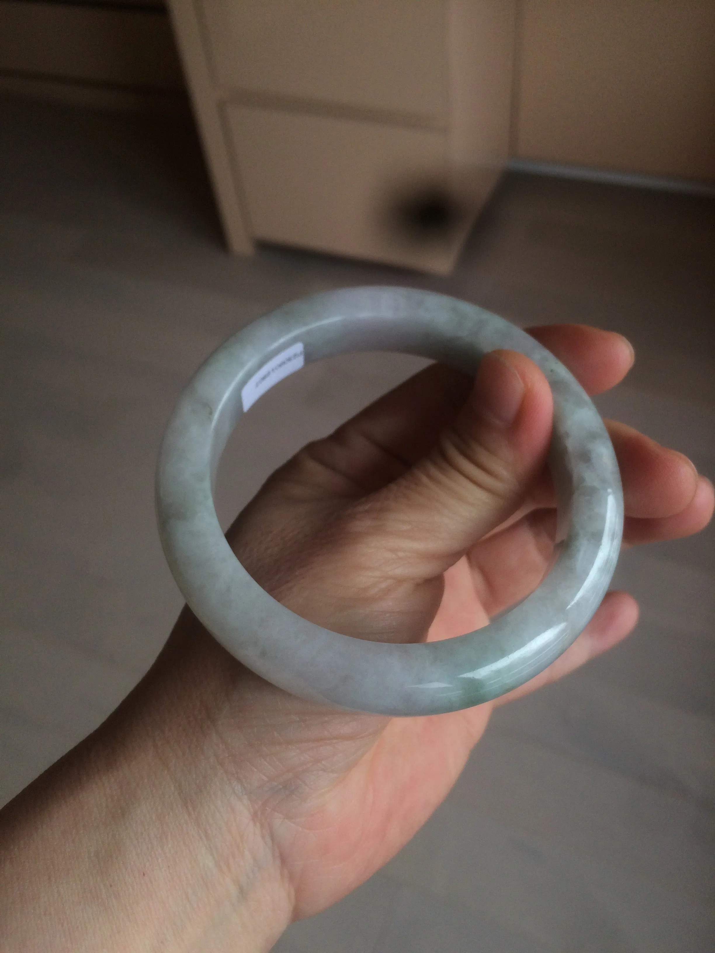 61.8 mm certified type A 100% Natural light green/white/purple chubby Jadeite Jade bangle BH44-2807