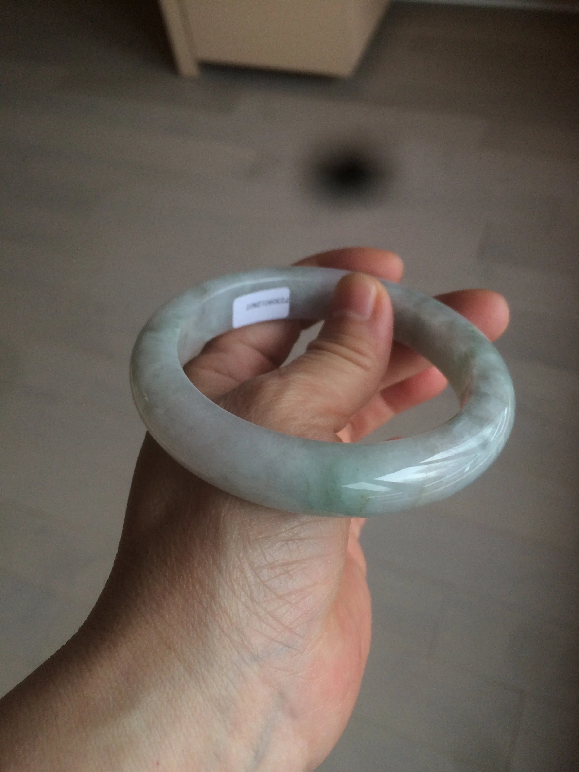 61.8 mm certified type A 100% Natural light green/white/purple chubby Jadeite Jade bangle BH44-2807