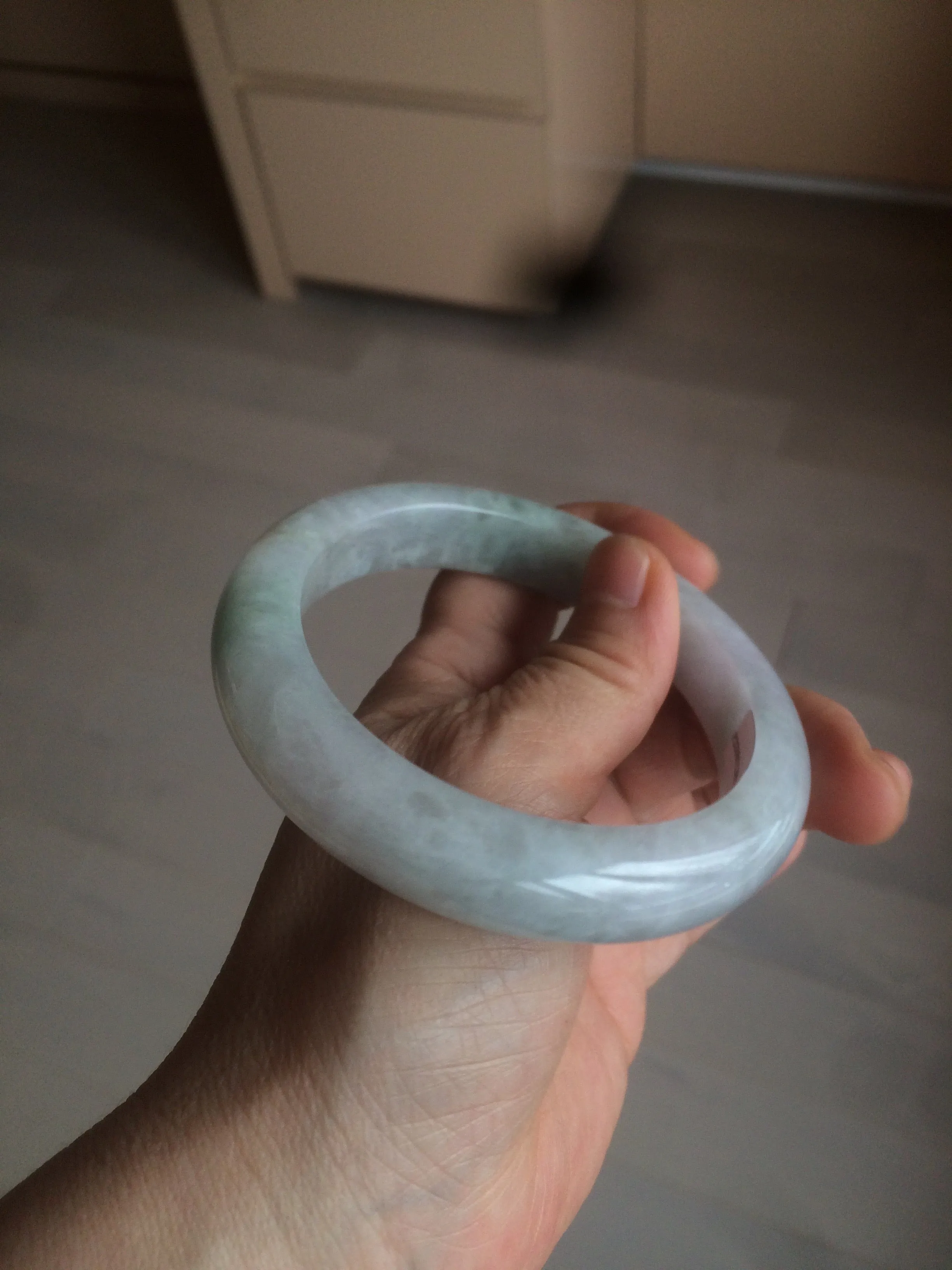 61.8 mm certified type A 100% Natural light green/white/purple chubby Jadeite Jade bangle BH44-2807