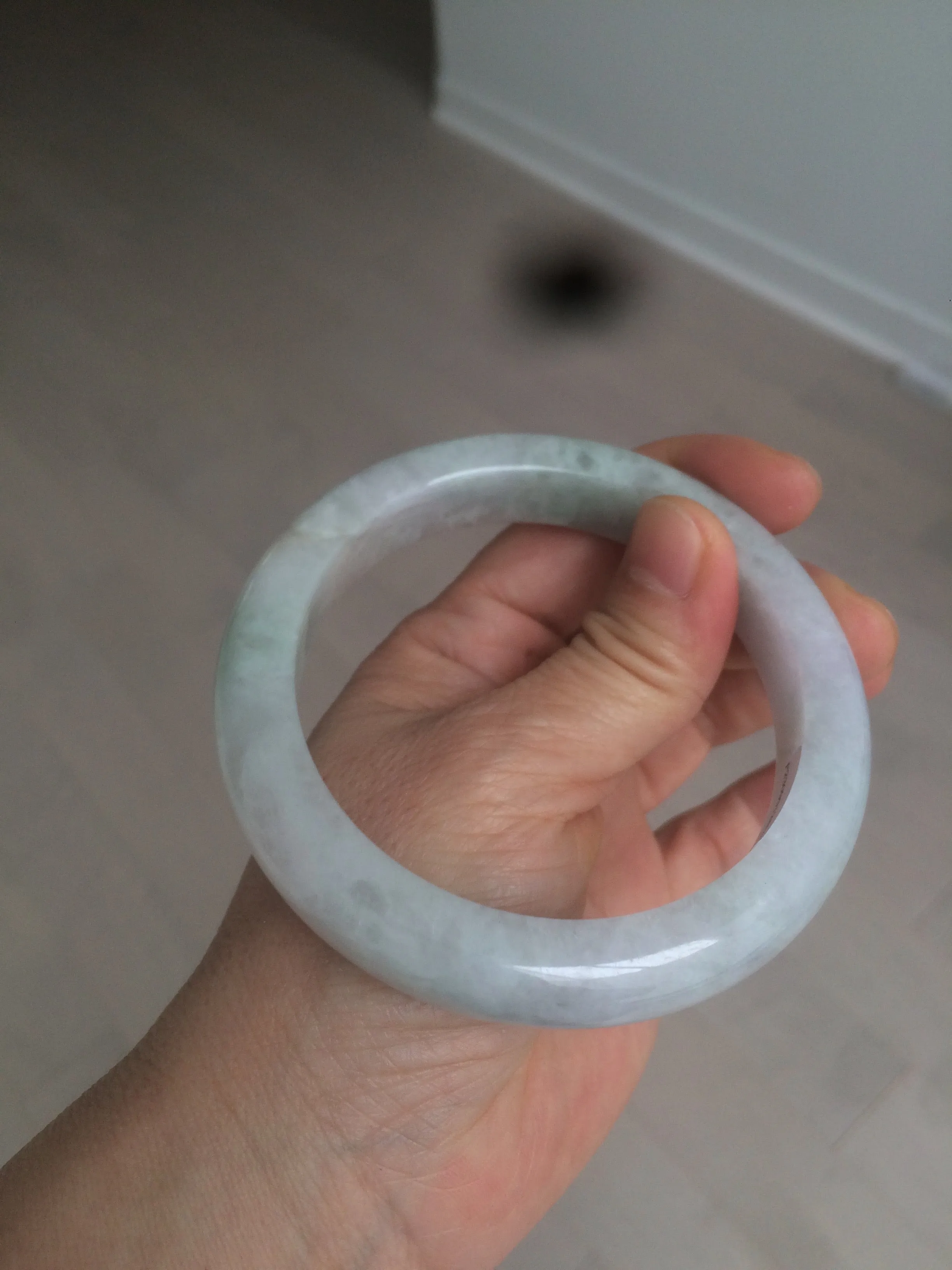 61.8 mm certified type A 100% Natural light green/white/purple chubby Jadeite Jade bangle BH44-2807