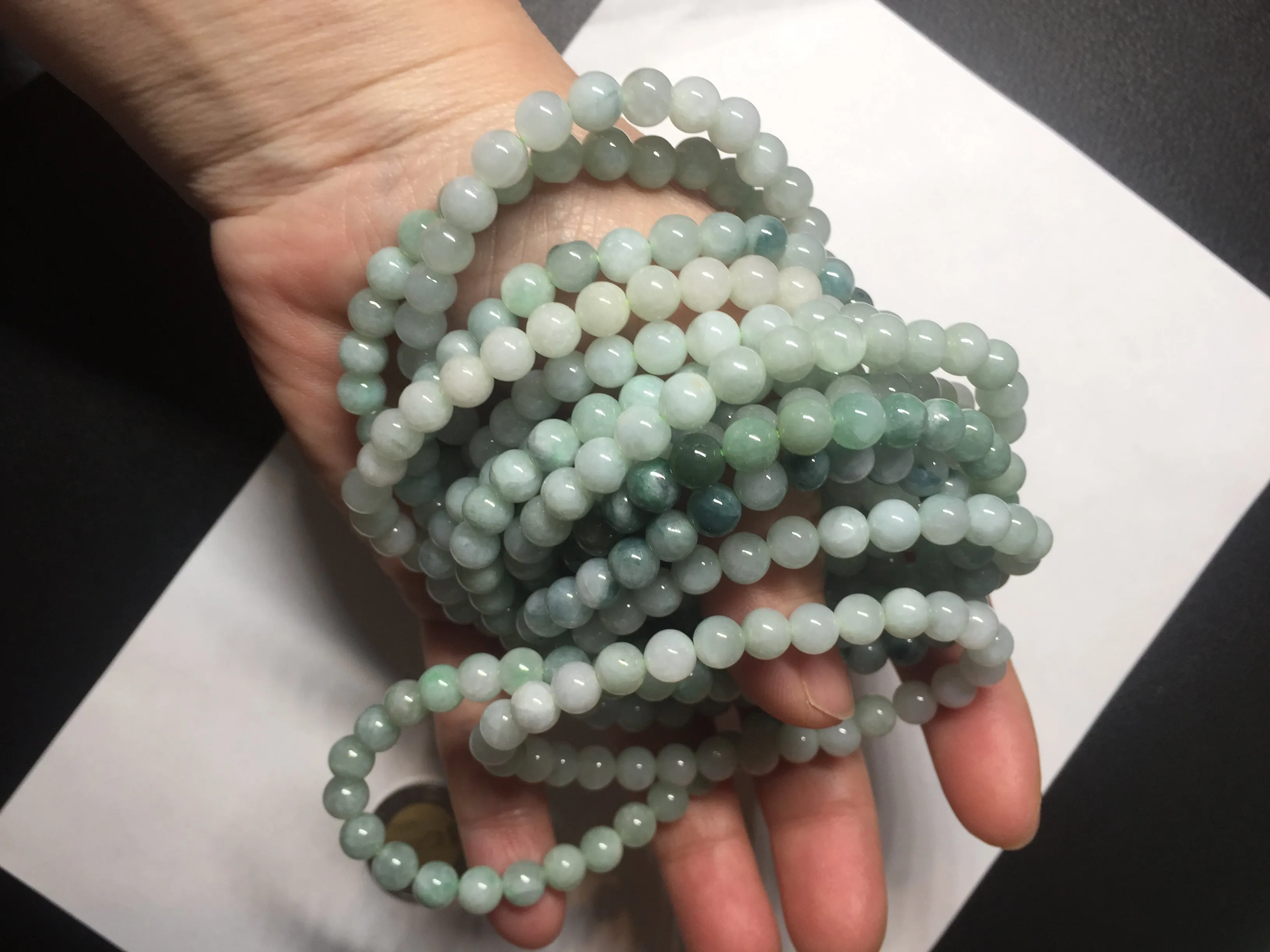 6.3mm 100% natural type A green/white jadeite jade beads bracelet group BK104 added-on item