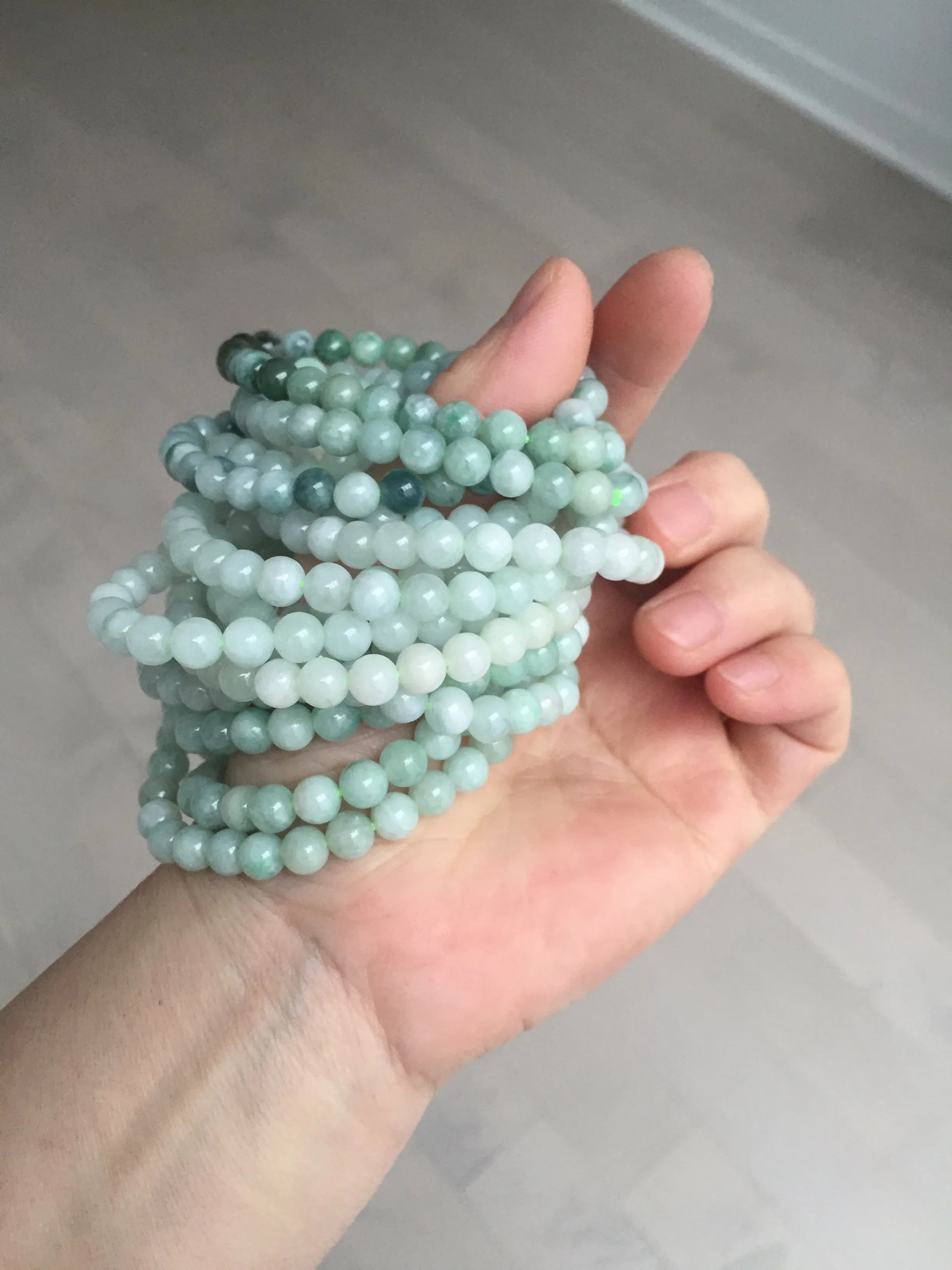 6.3mm 100% natural type A green/white jadeite jade beads bracelet group BK104 added-on item