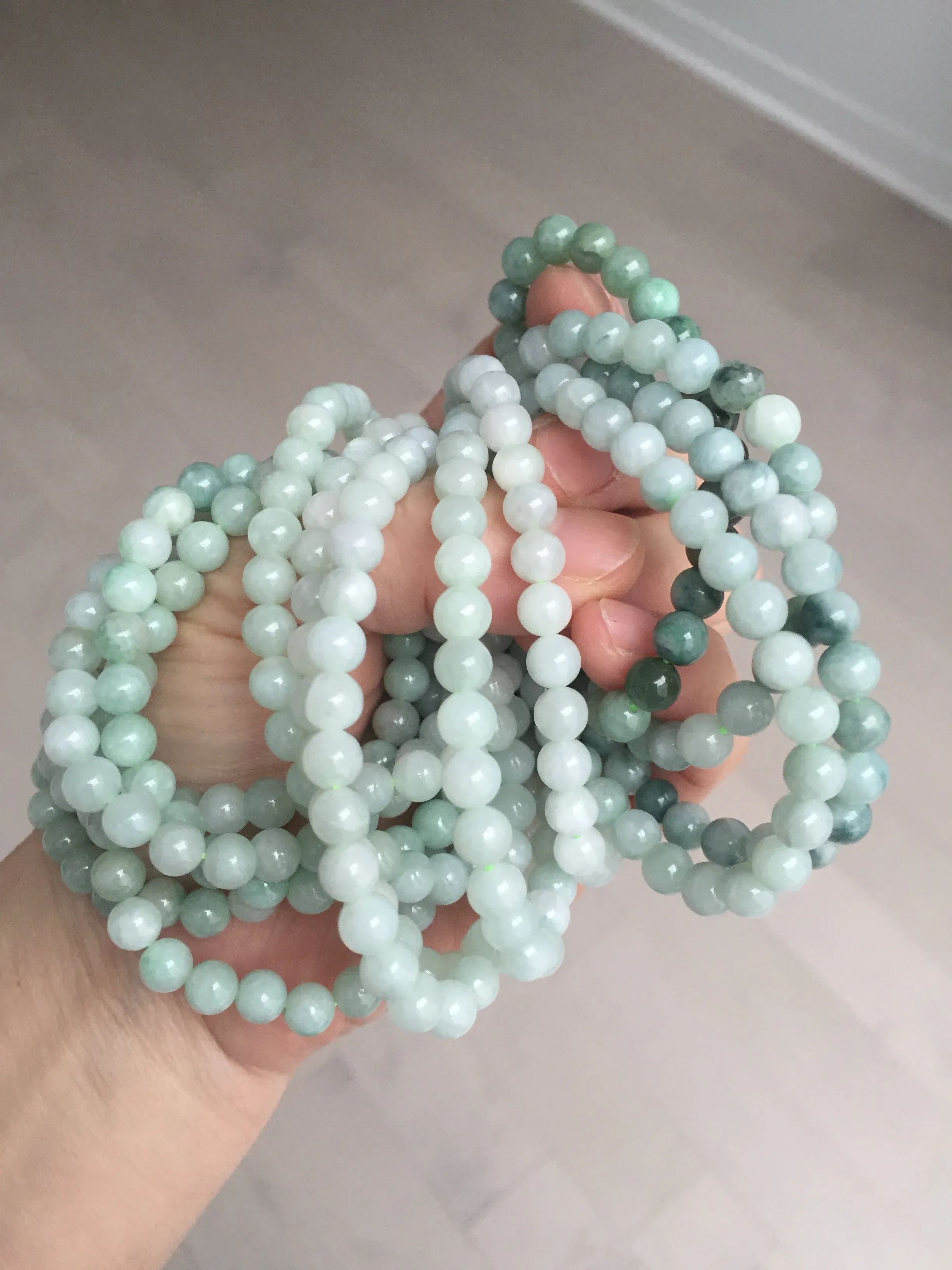 6.3mm 100% natural type A green/white jadeite jade beads bracelet group BK104 added-on item