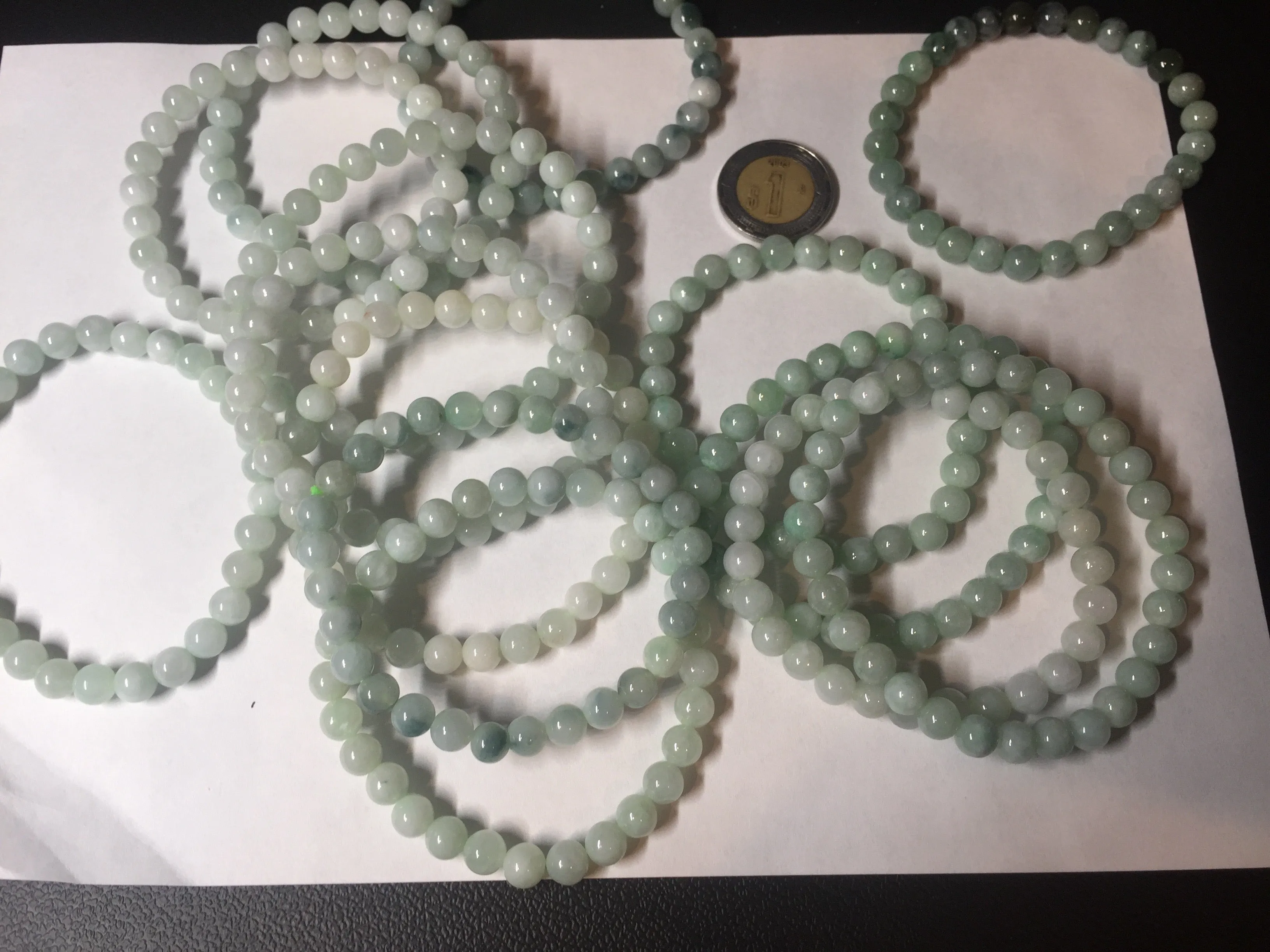 6.3mm 100% natural type A green/white jadeite jade beads bracelet group BK104 added-on item