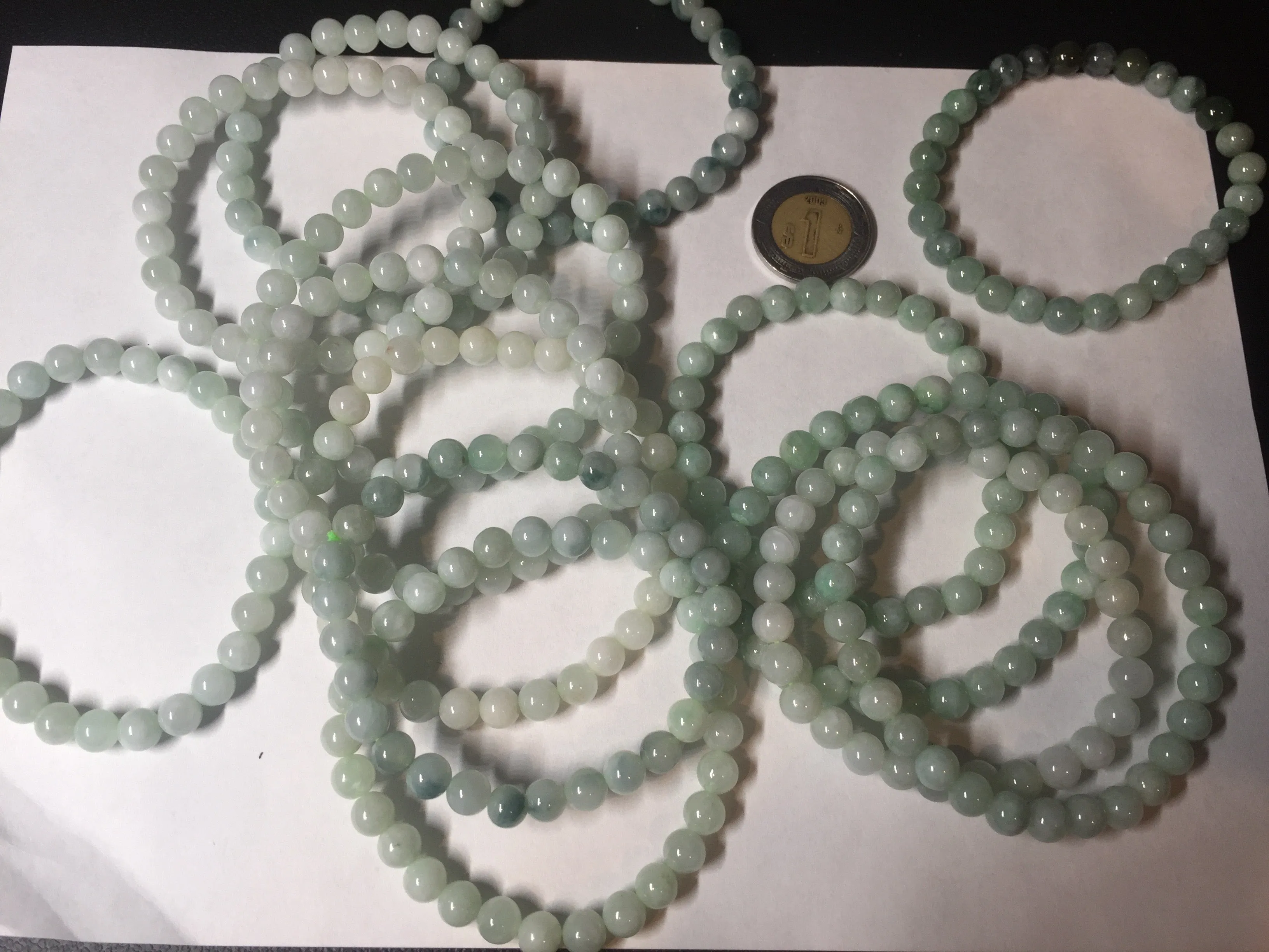 6.3mm 100% natural type A green/white jadeite jade beads bracelet group BK104 added-on item