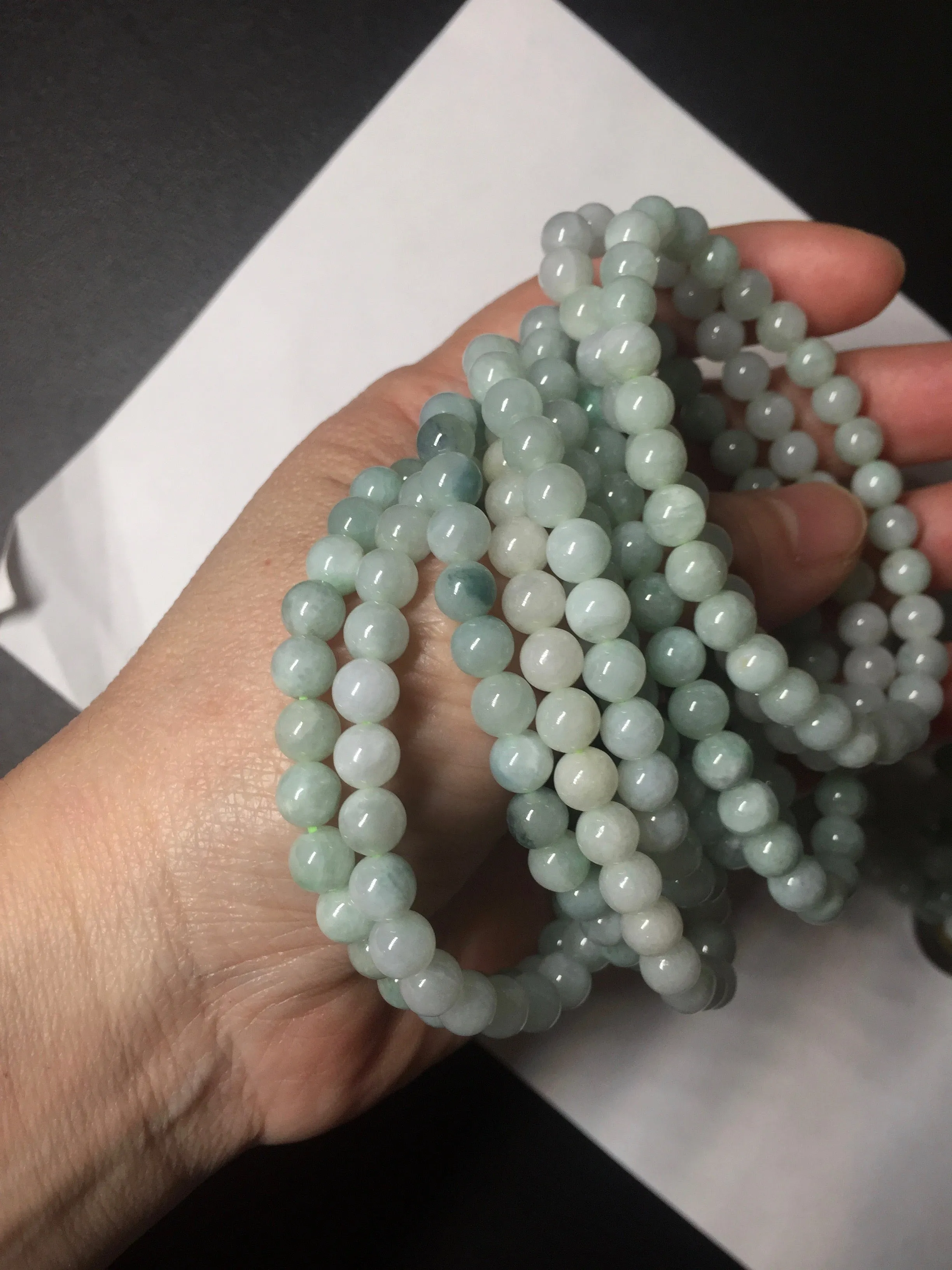 6.3mm 100% natural type A green/white jadeite jade beads bracelet group BK104 added-on item