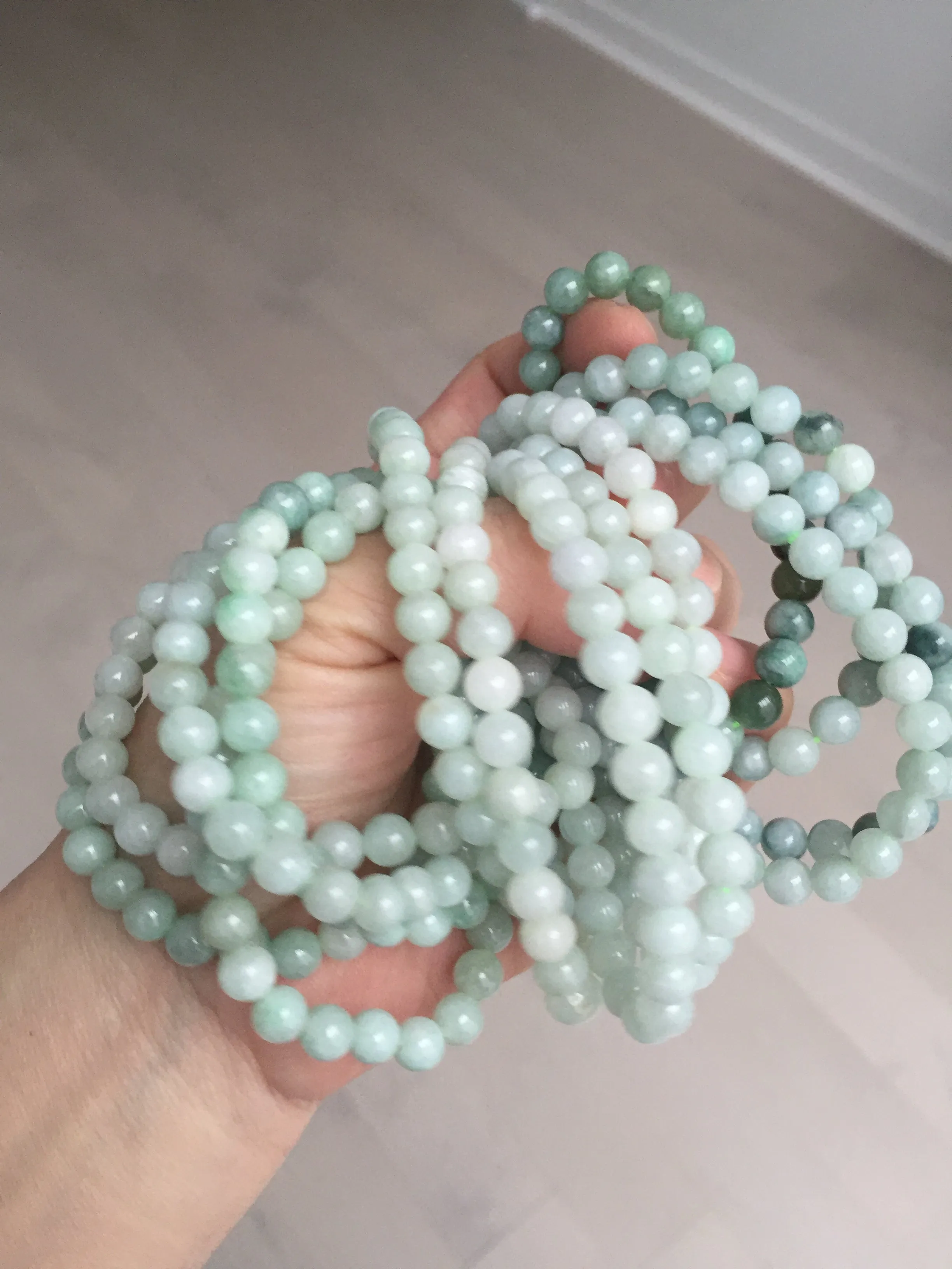 6.3mm 100% natural type A green/white jadeite jade beads bracelet group BK104 added-on item