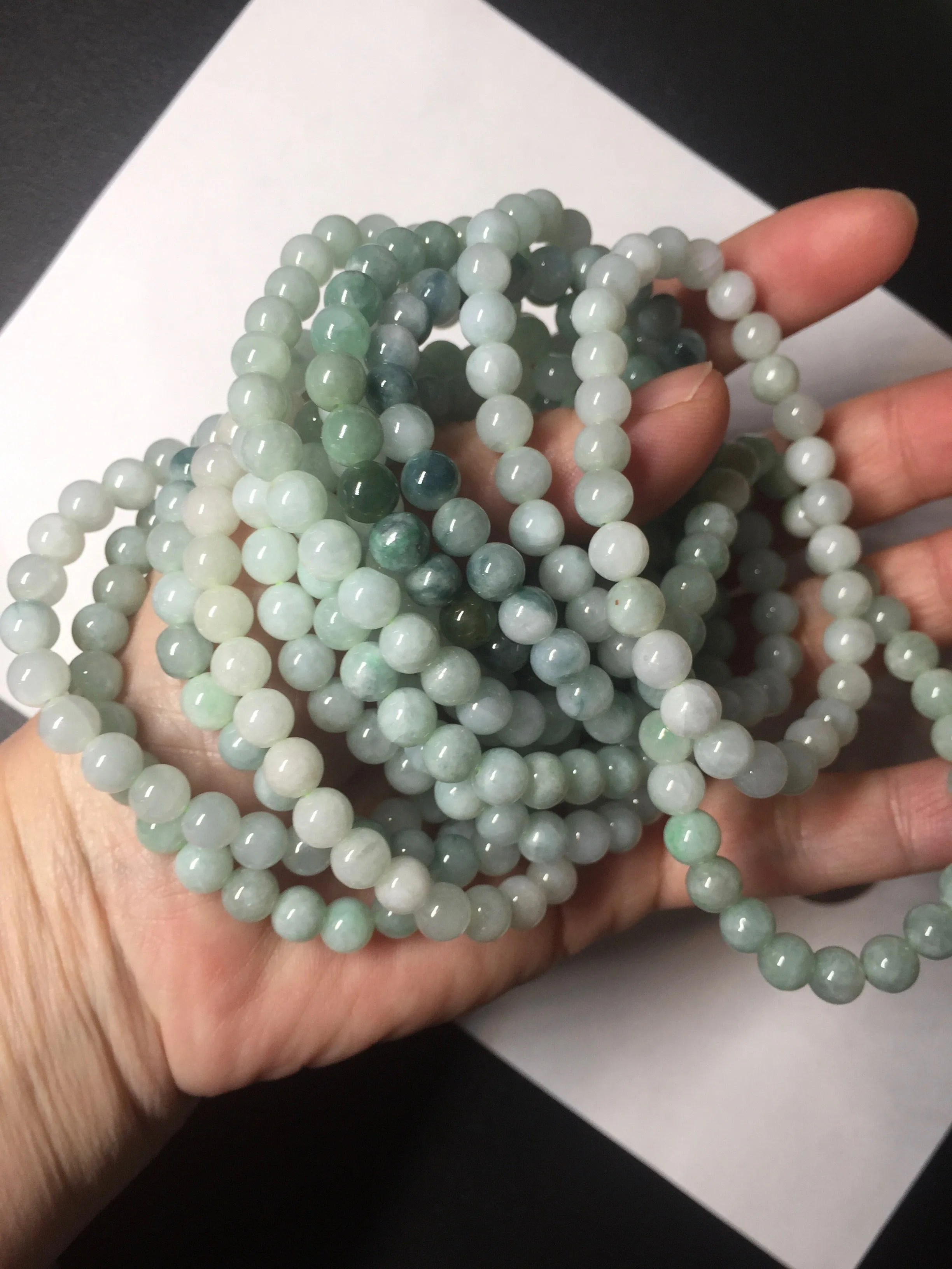 6.3mm 100% natural type A green/white jadeite jade beads bracelet group BK104 added-on item