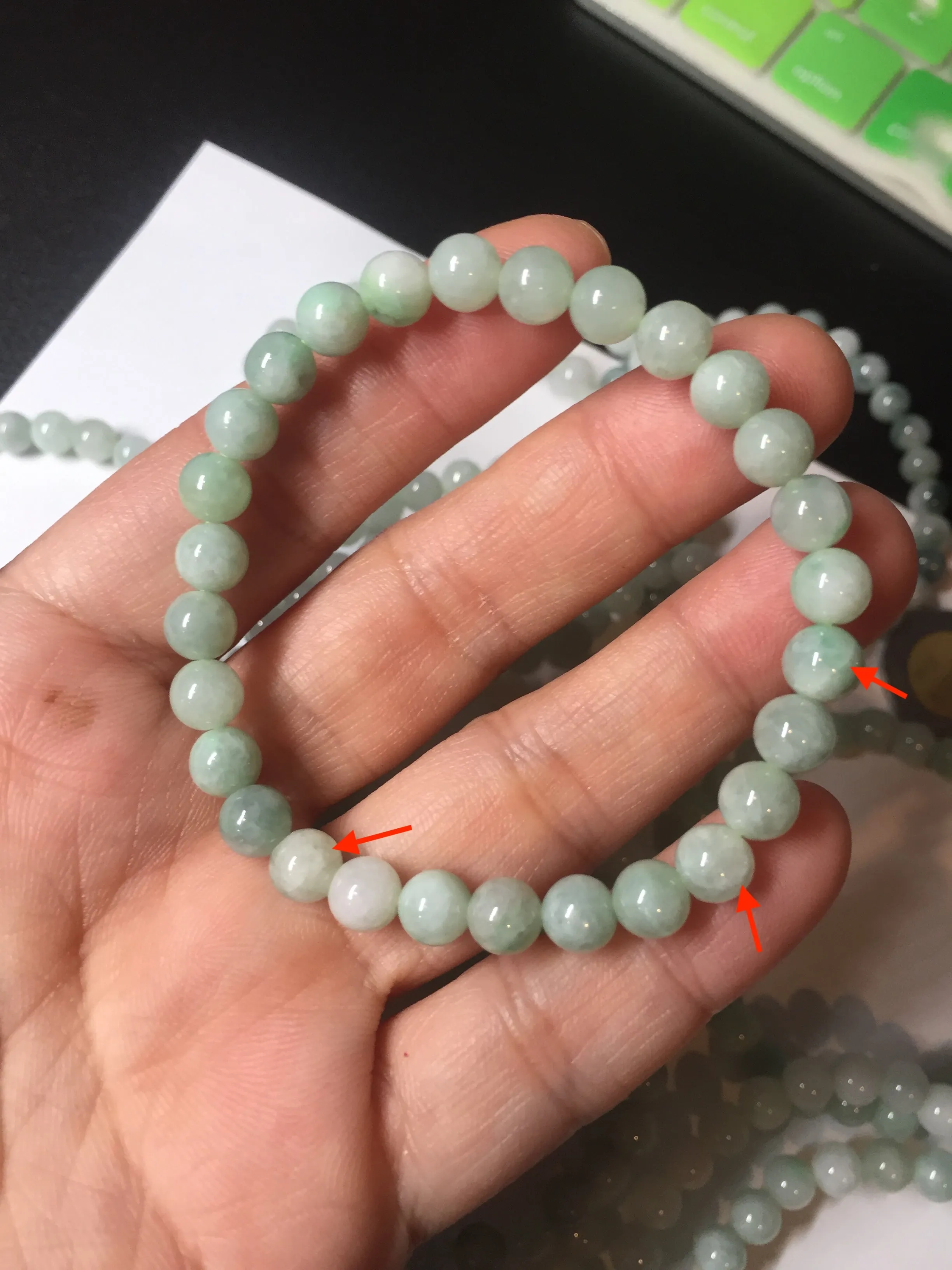 6.3mm 100% natural type A green/white jadeite jade beads bracelet group BK104 added-on item