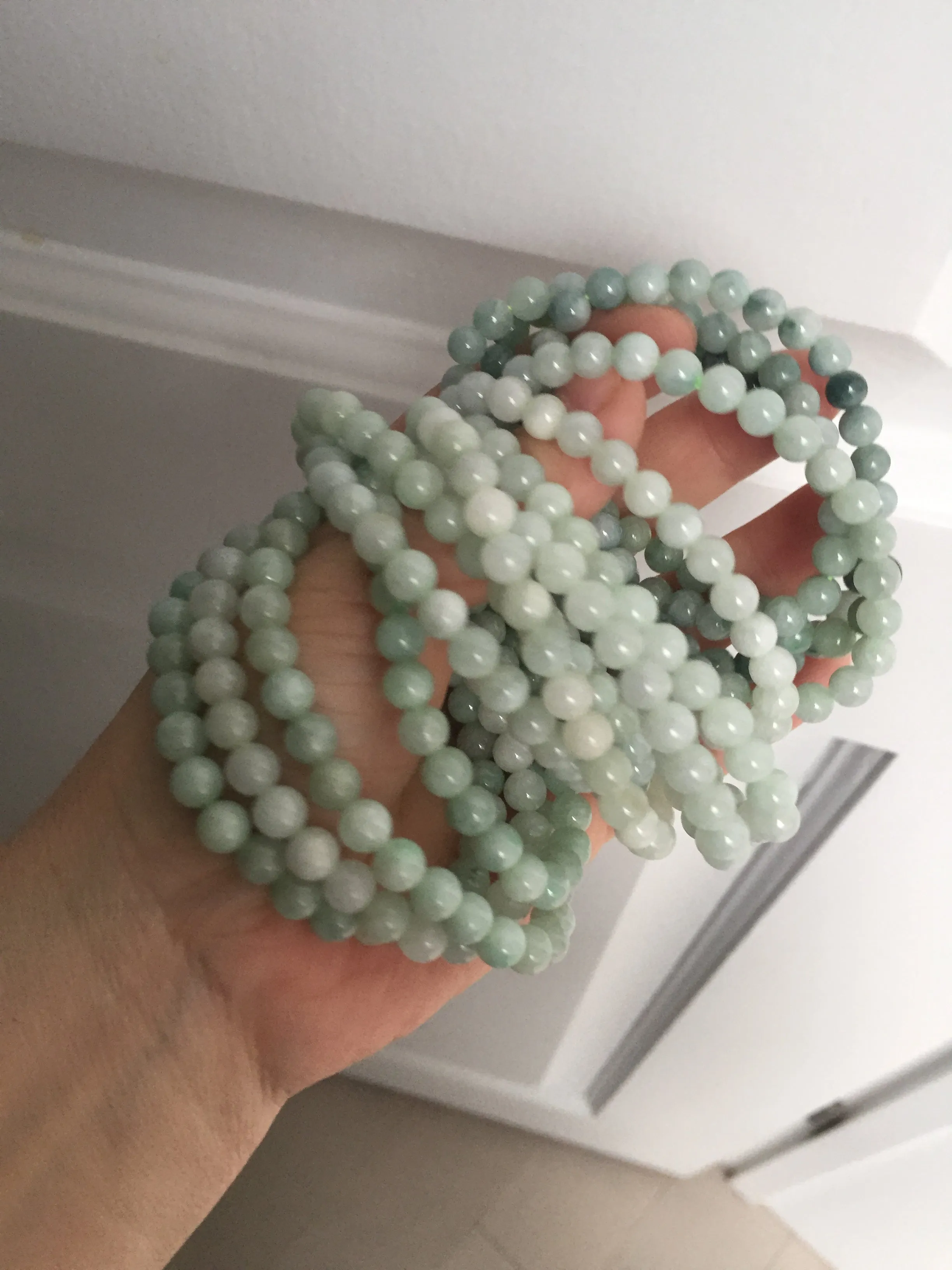 6.3mm 100% natural type A green/white jadeite jade beads bracelet group BK104 added-on item